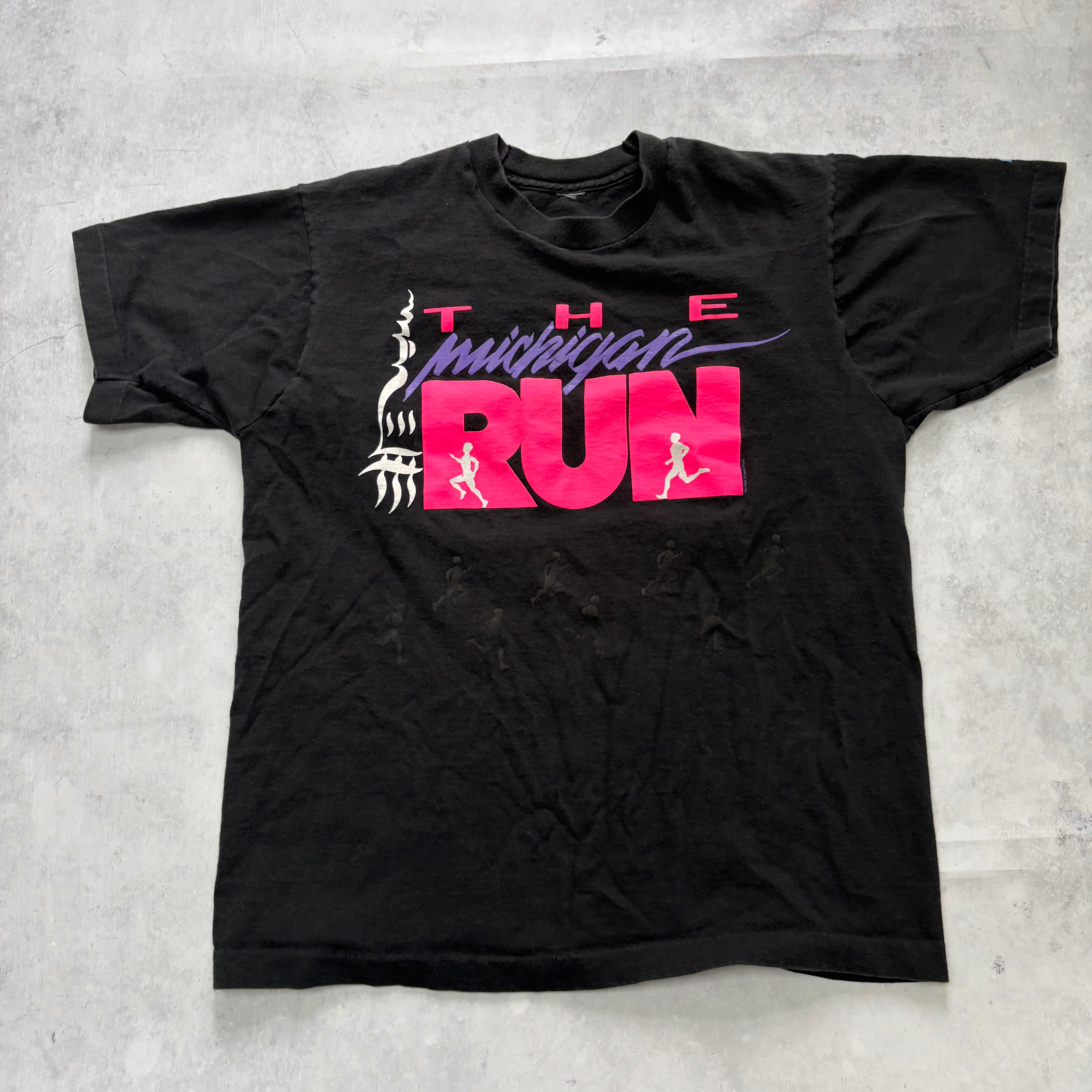 Vintage T Shirt Mens Small Black Single Stitch Graphic Print 90s Run Race