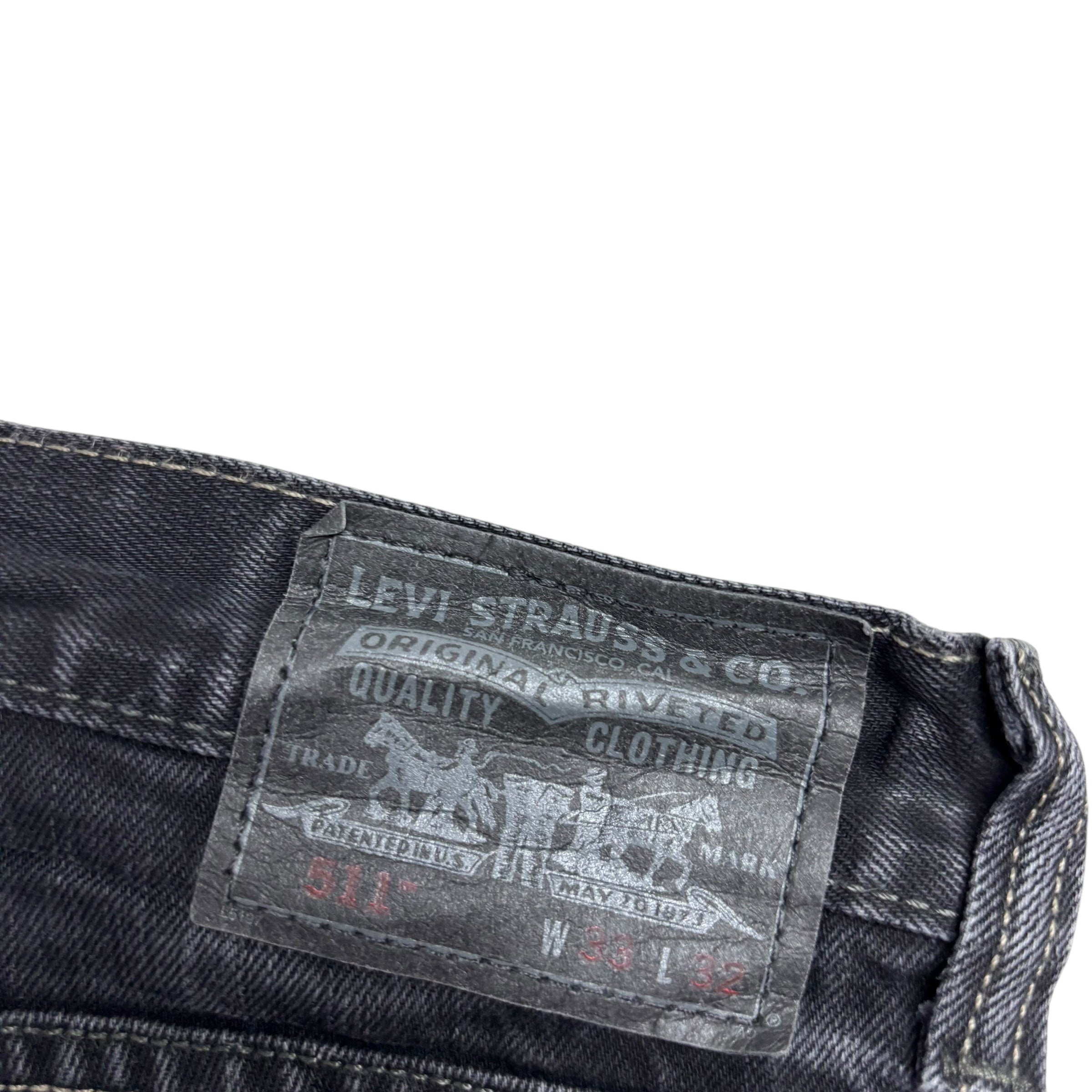Levis 511 Jeans W33 L33 Mens Black Slim Fit Vintage Denim (E)