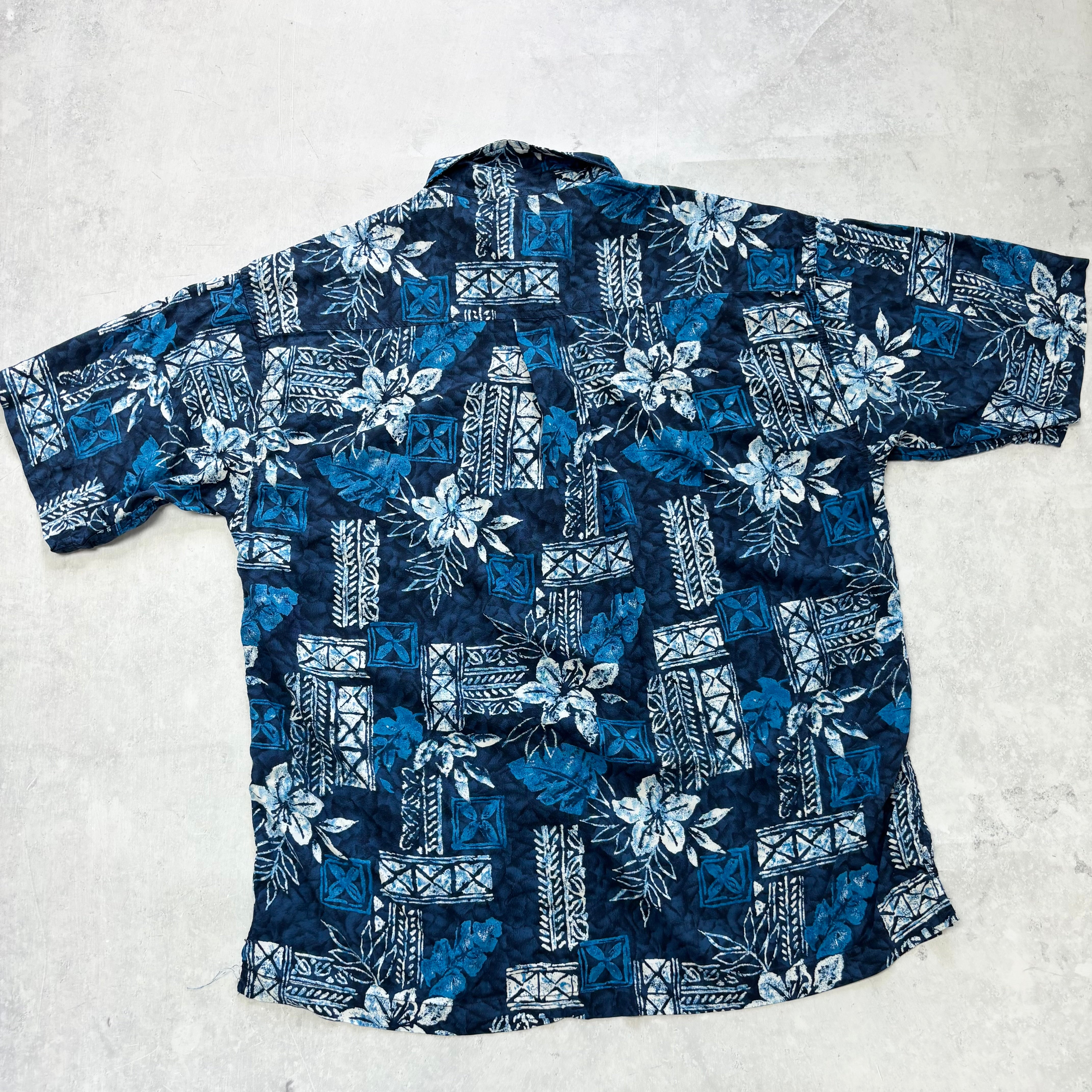 Vintage Hawaiian Shirt Mens XL Blue Floral Aloha Short Sleeve Rayon (E)