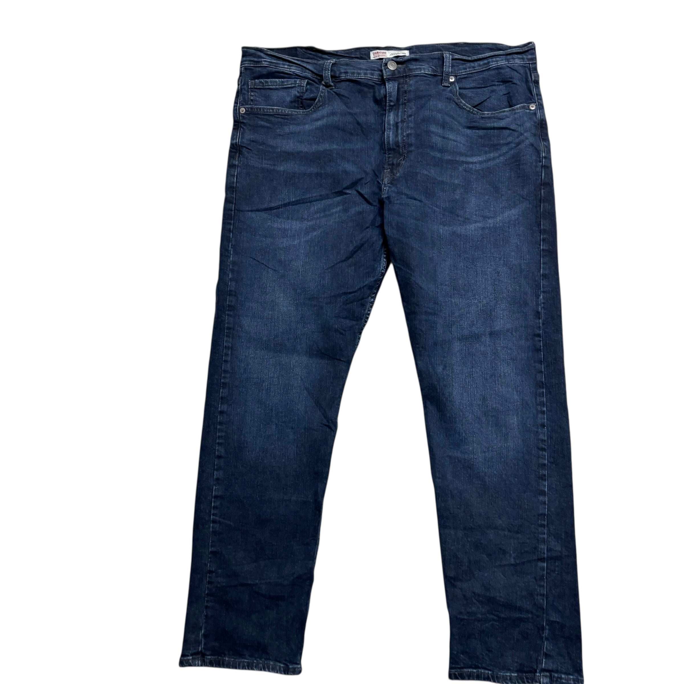 Levis Signature Jeans W38 L29 Mens Navy Blue Relaxed Tapered Fit Stretch (E)