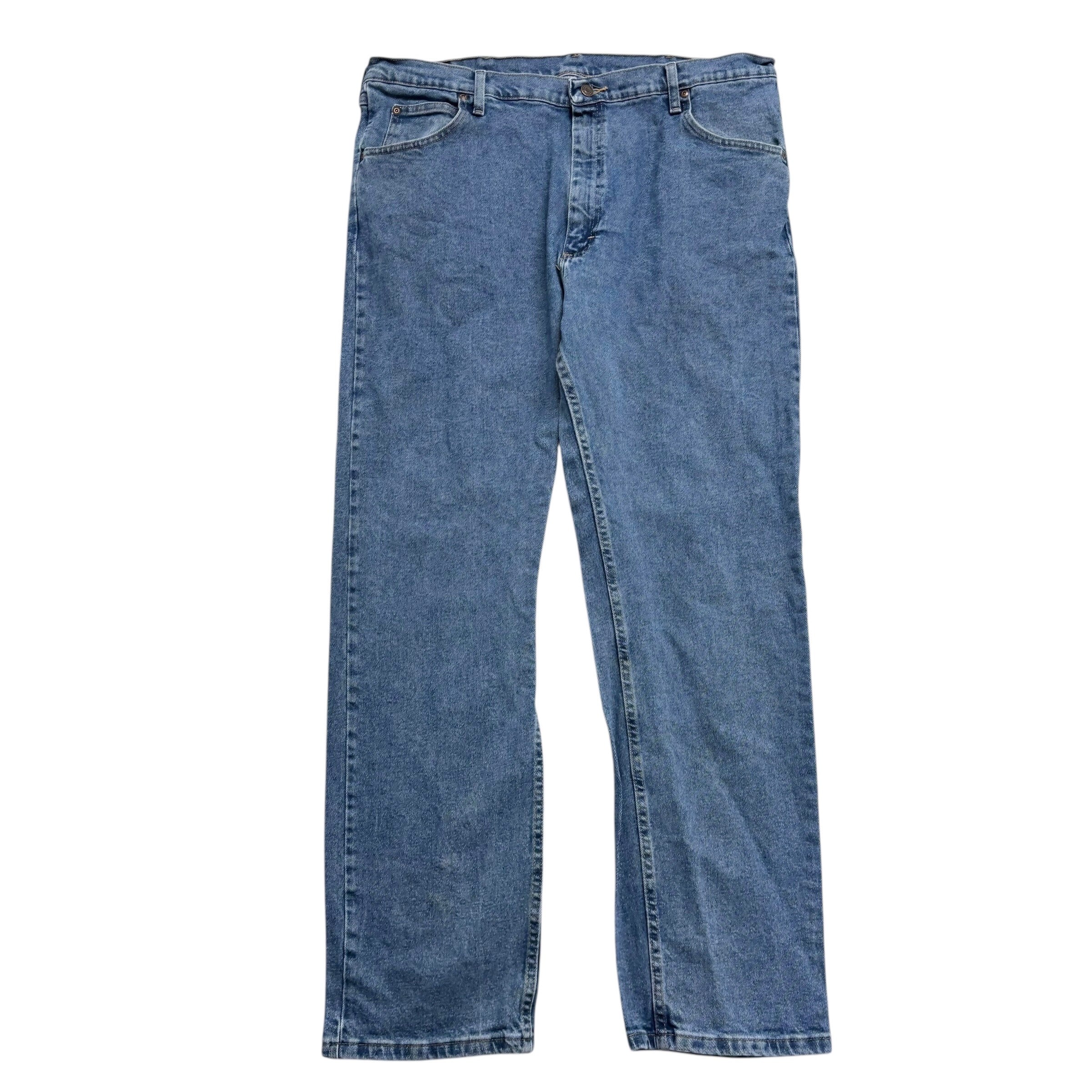 Wrangler Jeans W40 L32 Mens Mid Blue Regular Straight Fit Stretch Denim