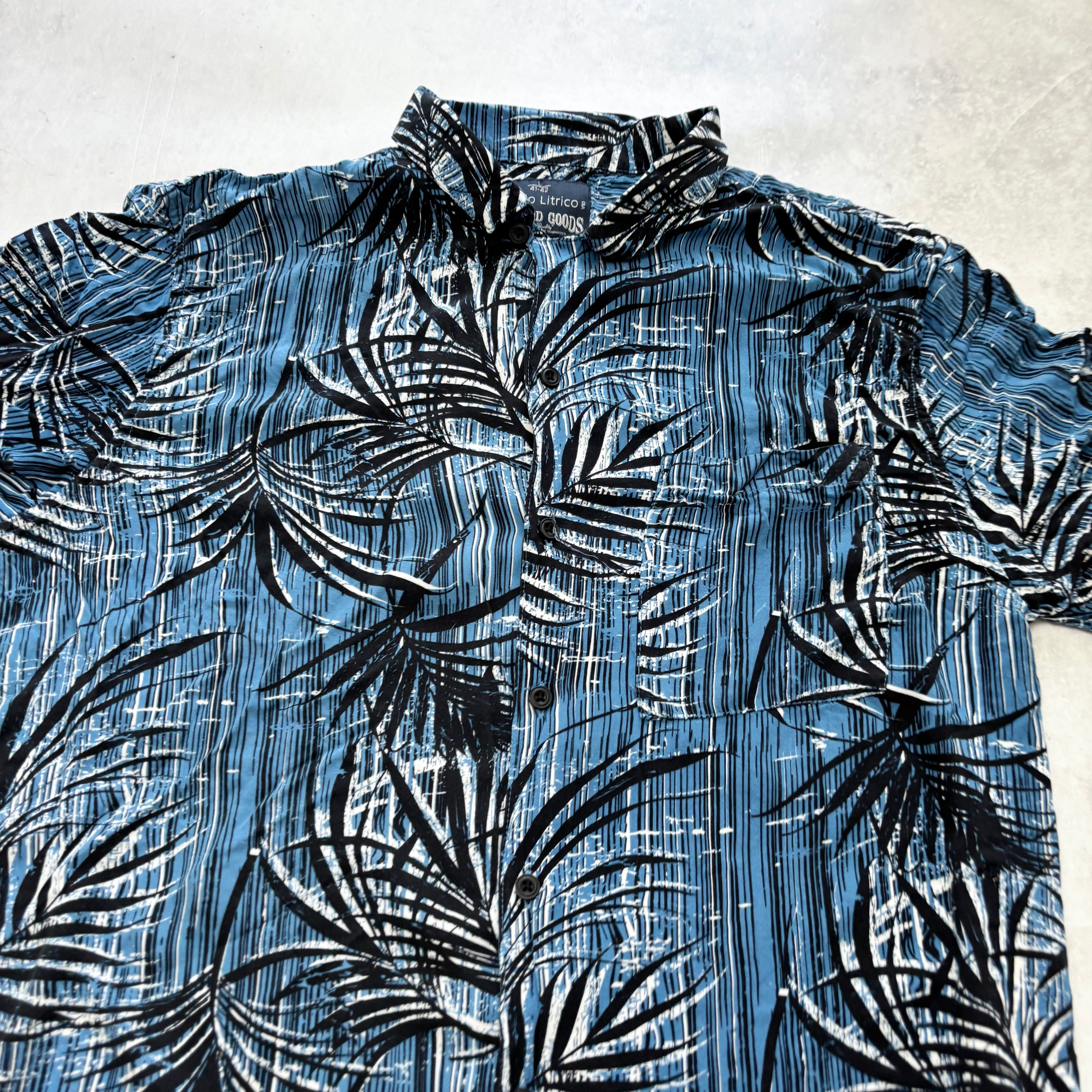 Hawaiian Shirt Mens Large Blue Floral Aloha Short Sleeve Viscose Slim Fit (E)