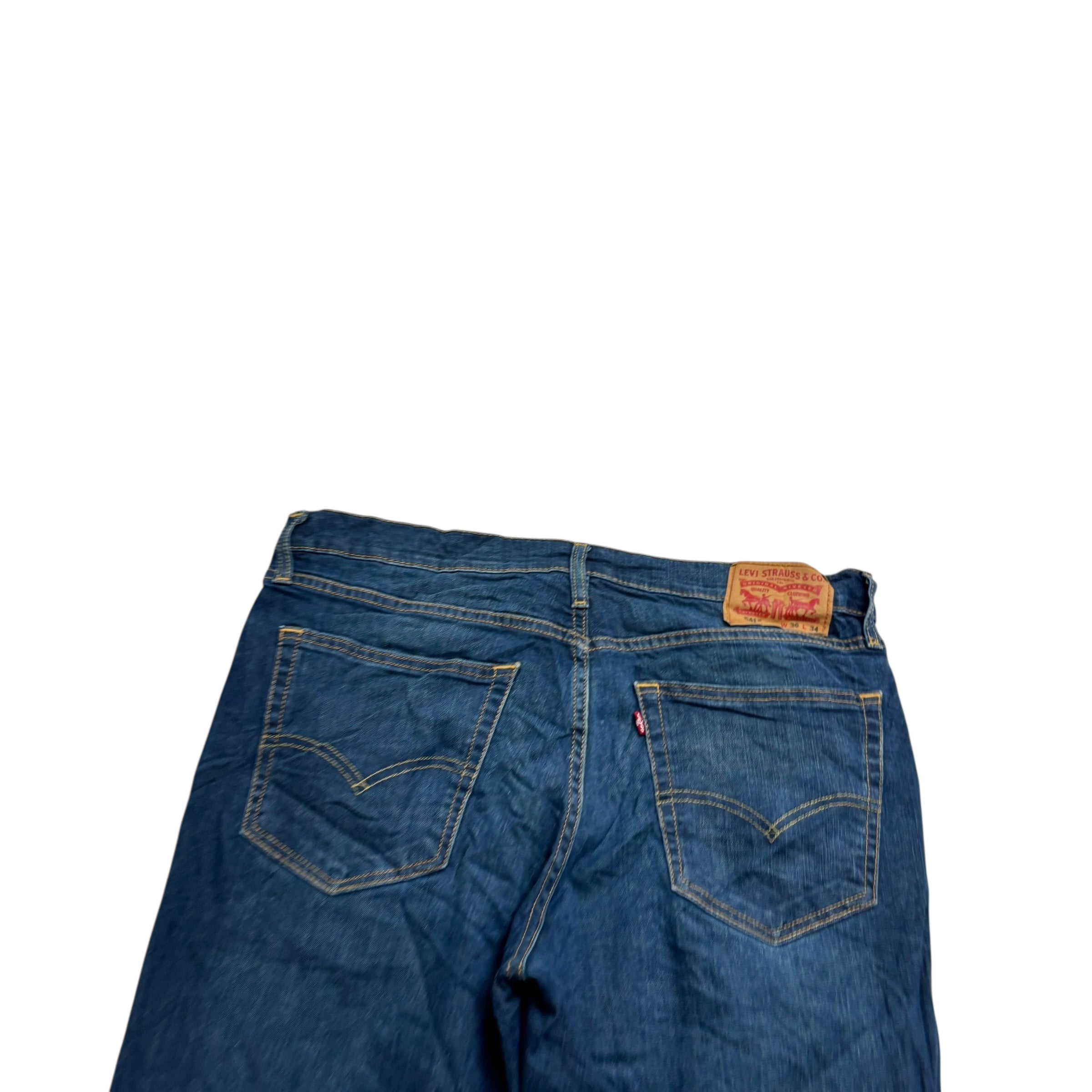 Levis 541 Jeans W36 L34 Mens Dark Blue Athletic Tapered Fit Stretch Denim (E)