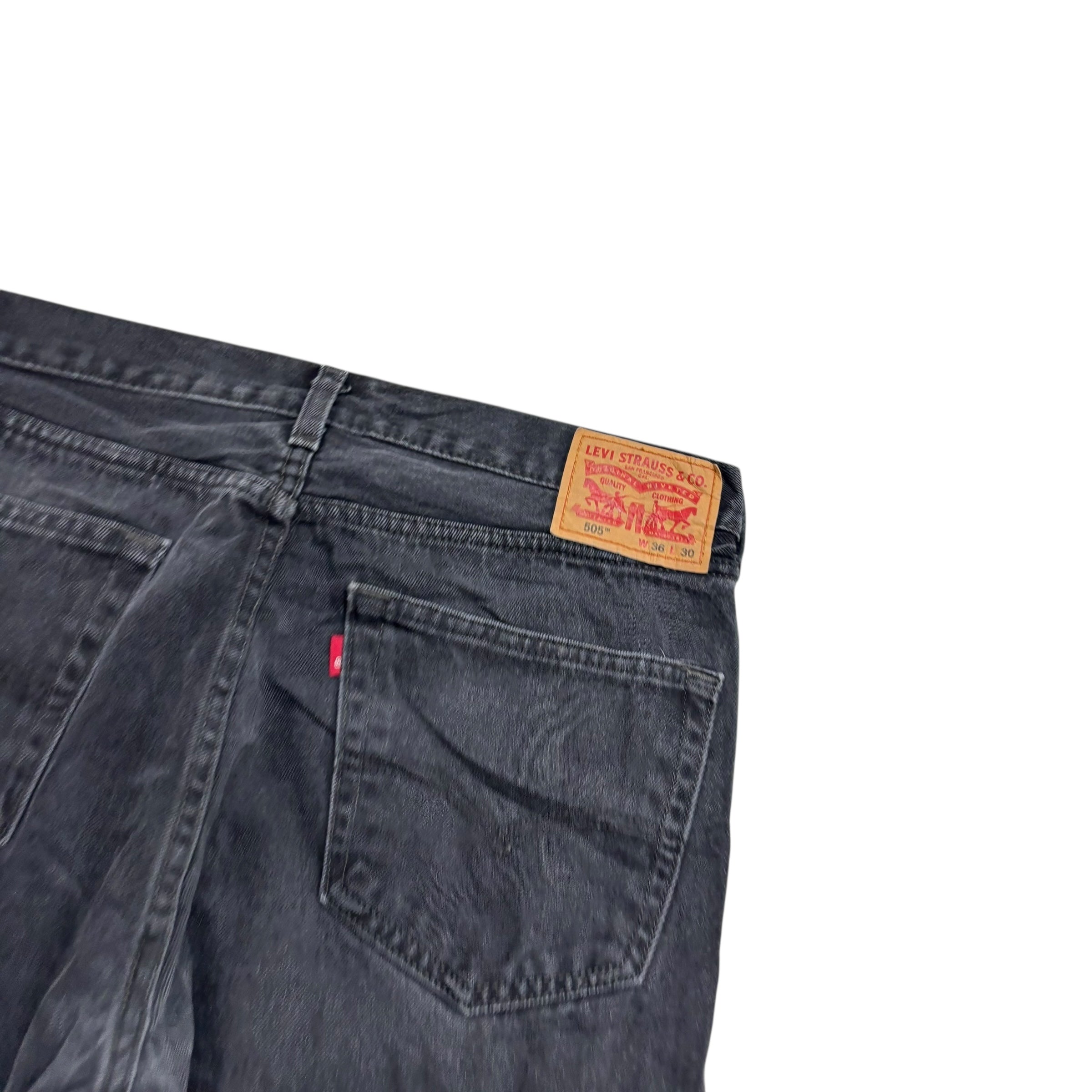 Levis 505 Jeans W36 L30 Mens Black Regular Straight Fit Denim (E)