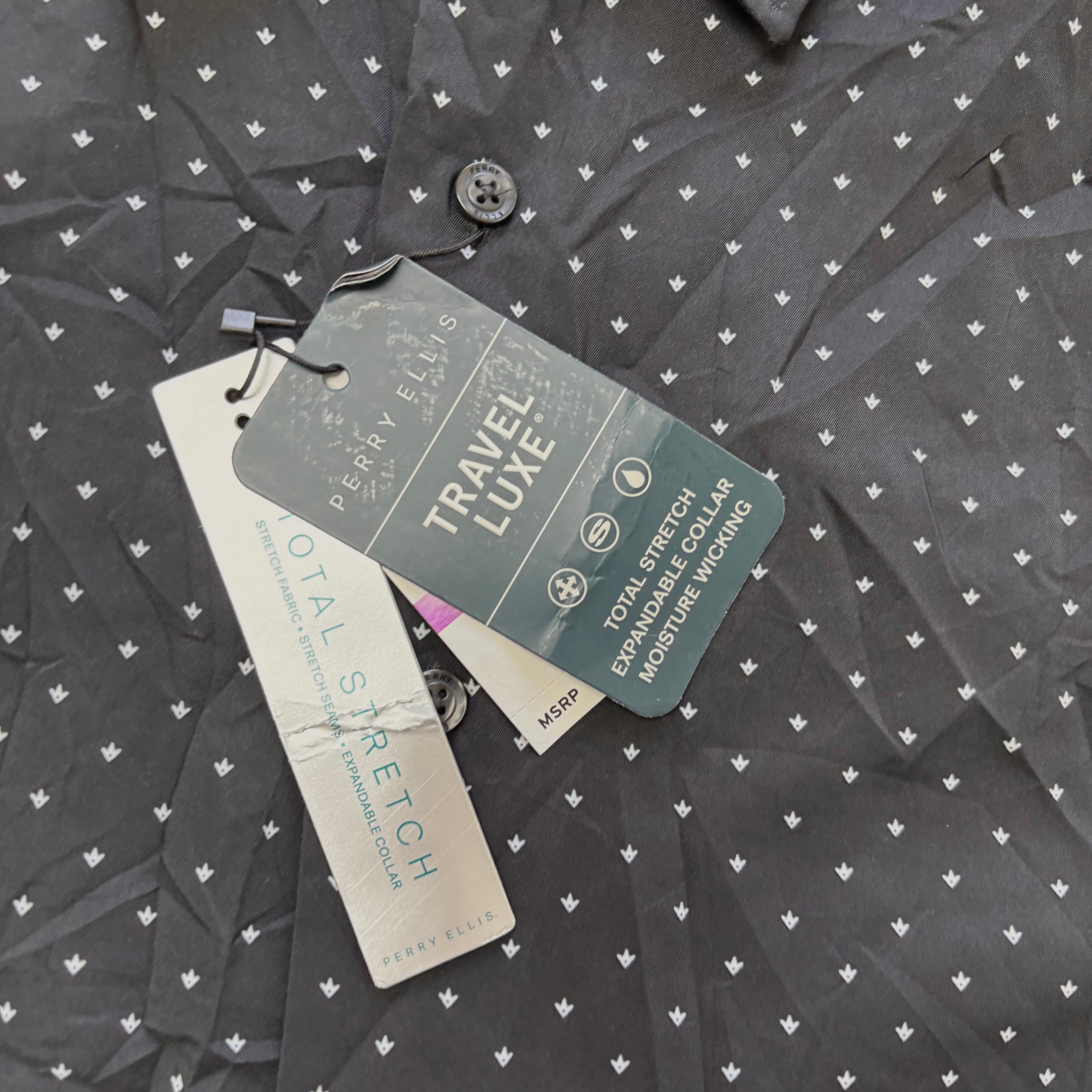 Perry Ellis Shirt Mens XXL Black Short Sleeve Slim Fit Polyester (E)