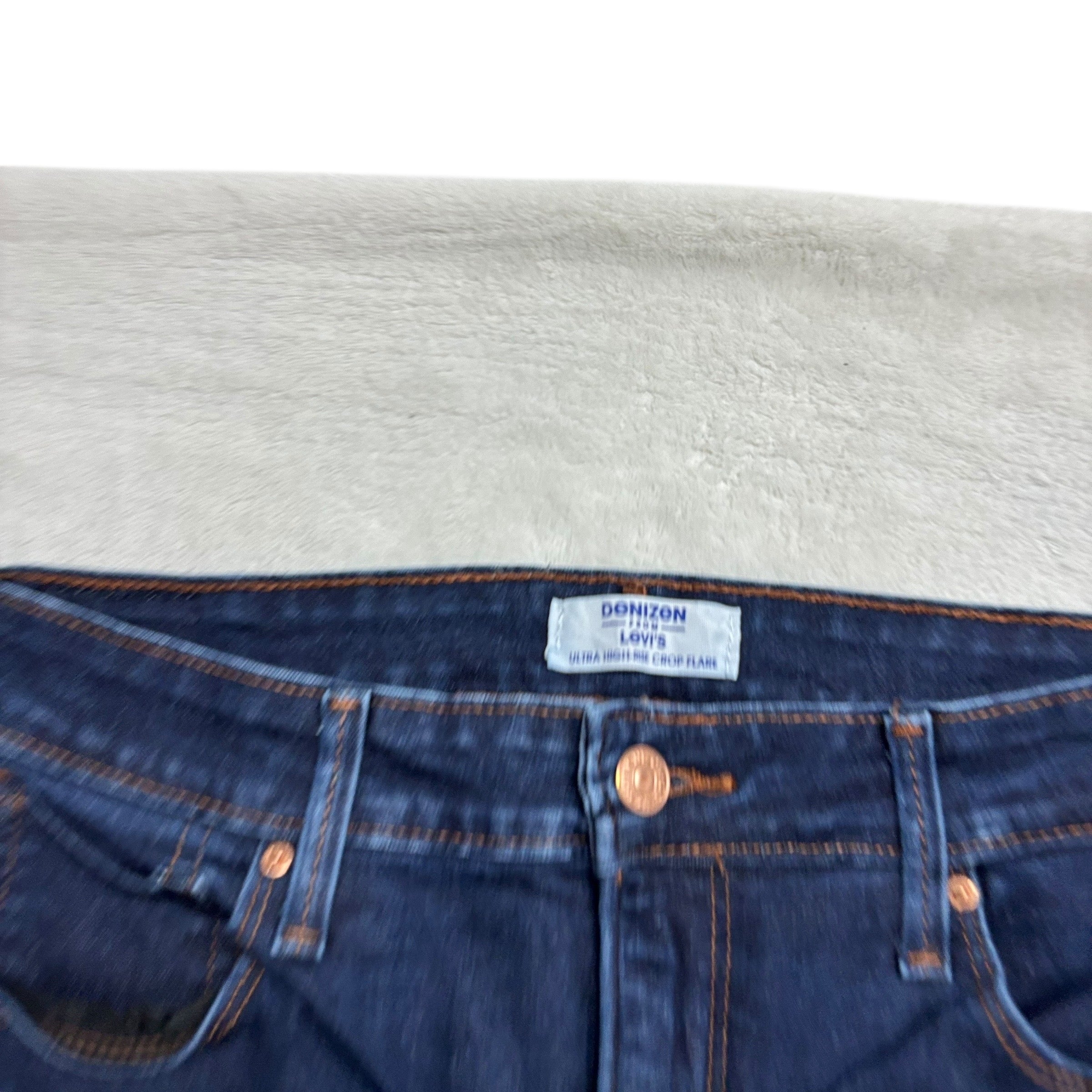 Levis Denizen Jeans W31 Womens High Crop Flare Dark Blue Stretch Denim (E)