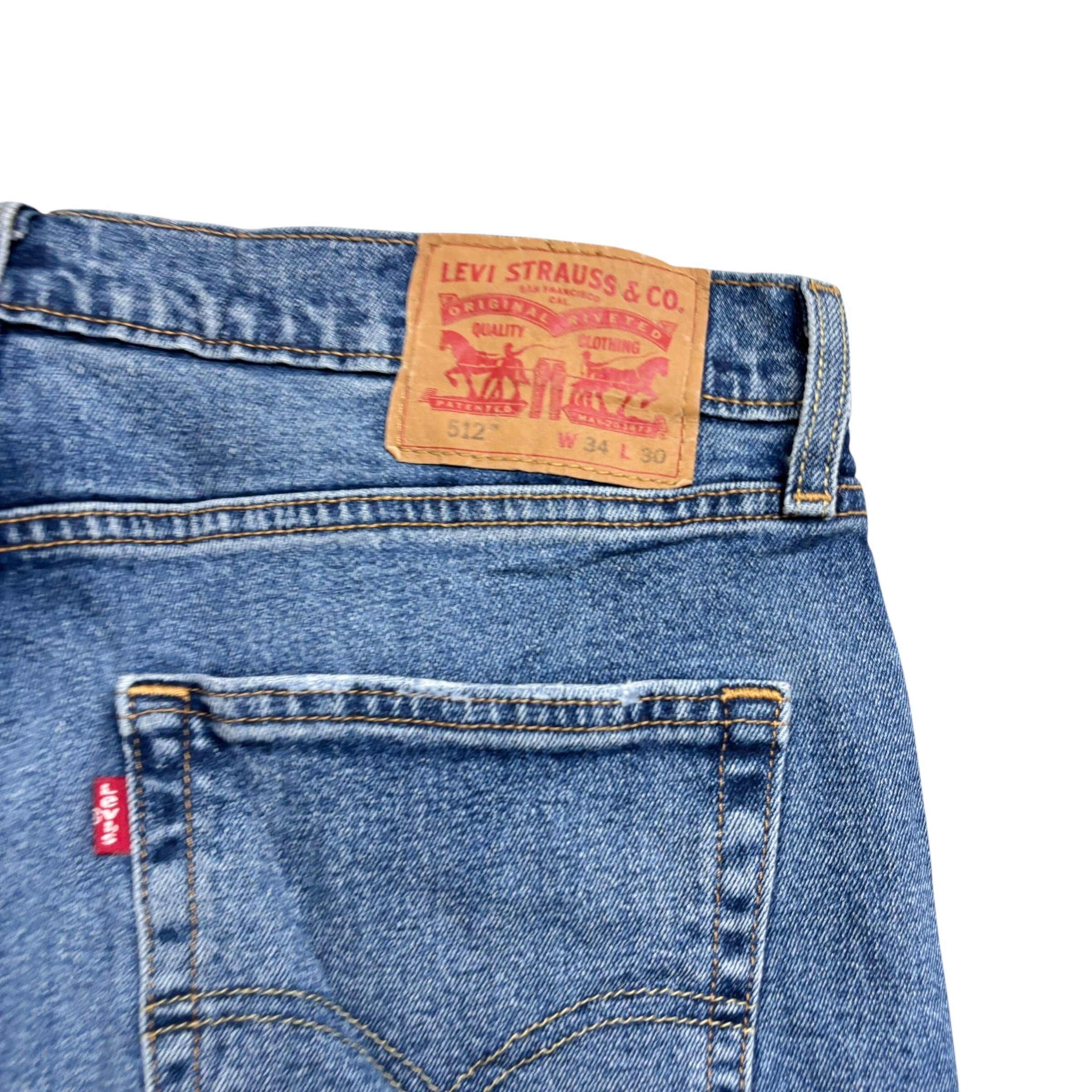 Levis 512 Jeans W34 L30 Mens Mid Blue Slim Tapered Fit Stretch Denim (E)