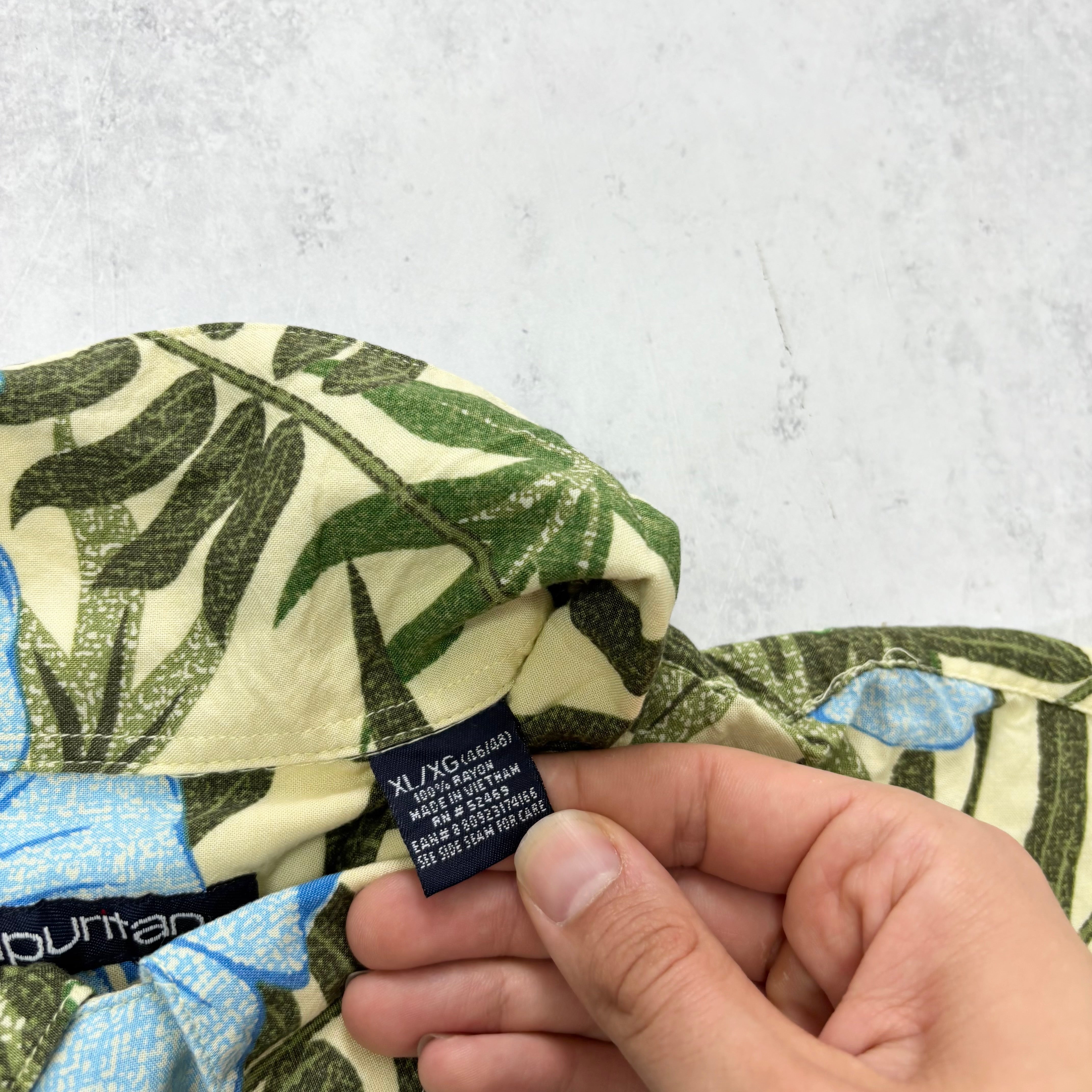 Vintage Hawaiian Shirt Mens XXL Blue Yellow Floral Aloha Short Sleeve Rayon (E)