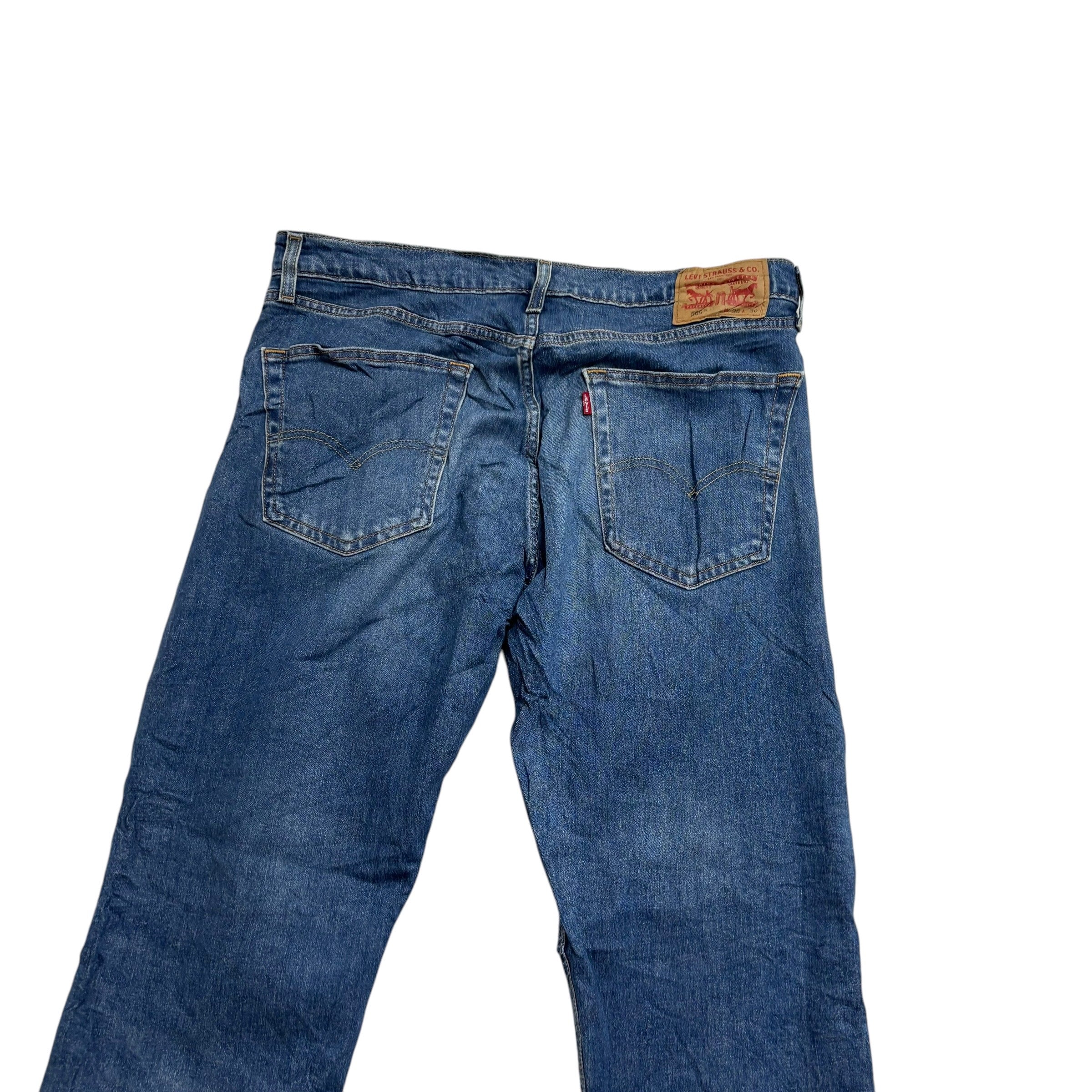 Levis 505 Jeans W36 L30 Mens Mid Blue Regular Straight Fit Stretch Denim (E)