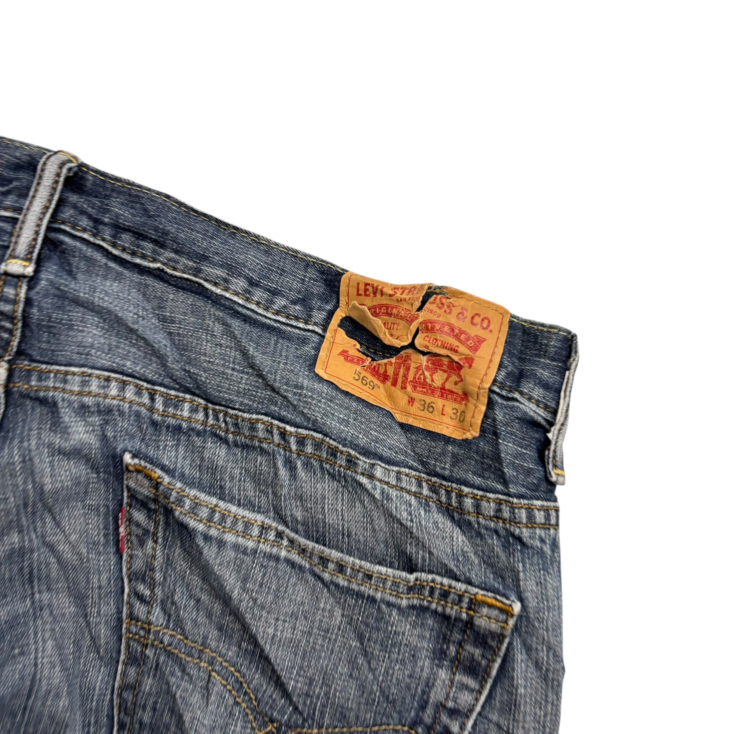 Levis 569 Jeans W36 L30 Mens Mid Blue Baggy Relaxed Straight Fit Denim