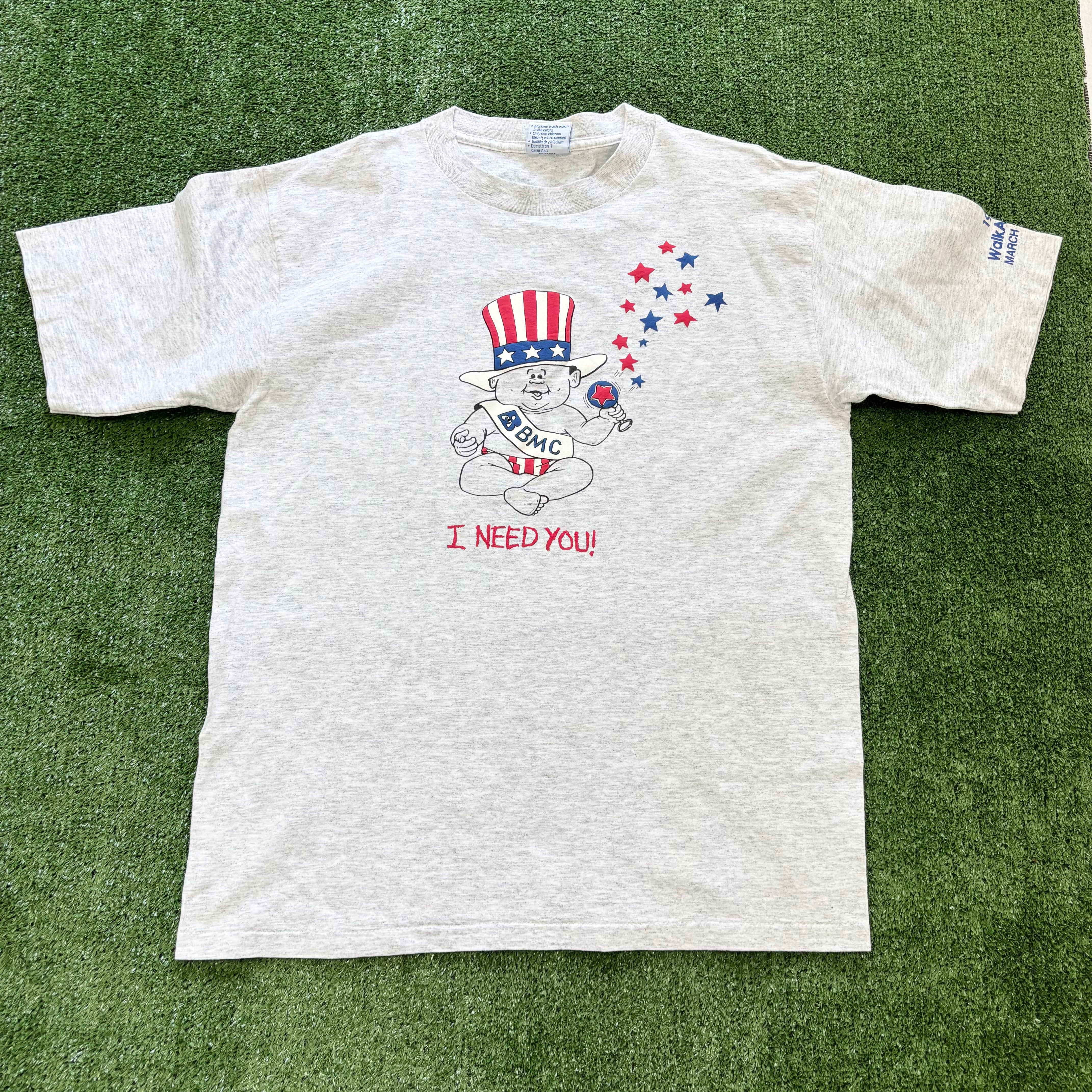 Vintage T Shirt Mens Medium Grey Single Stitch Graphic Print 90s USA (E)