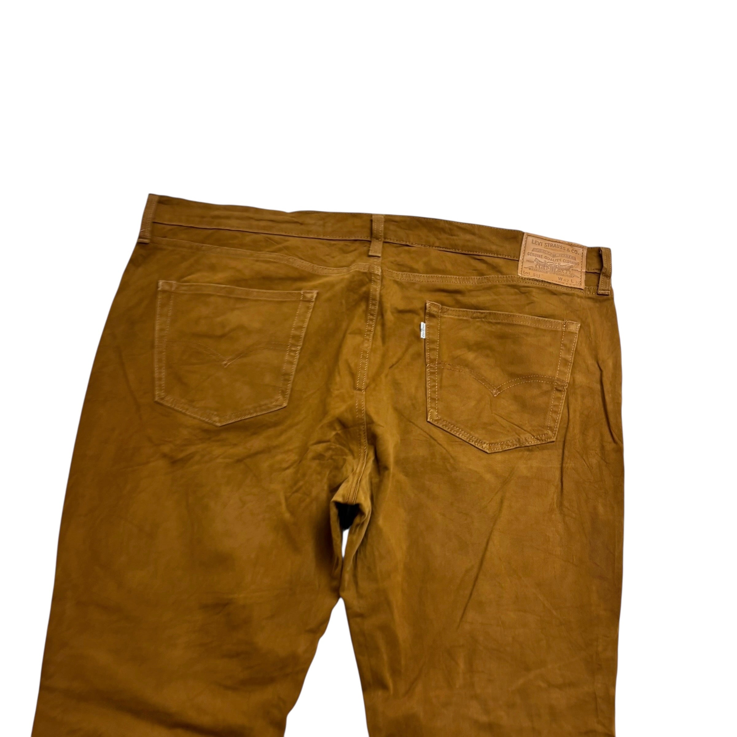 Levis 511 Trousers W44 L32 Mens Brown Slim Fit Stretch Premium Pants (E)