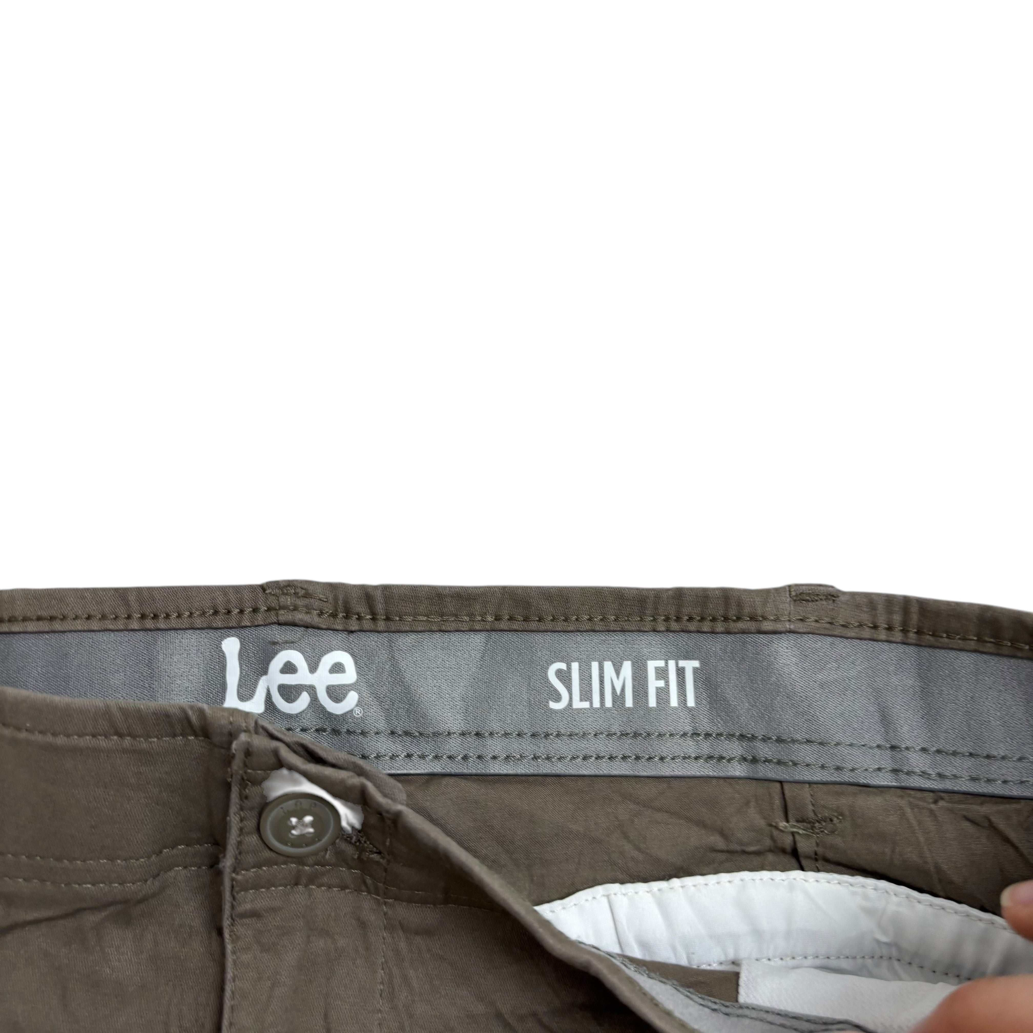 Lee Trousers W42 L30 Mens Olive Green Slim Fit Stretch Pants (E)