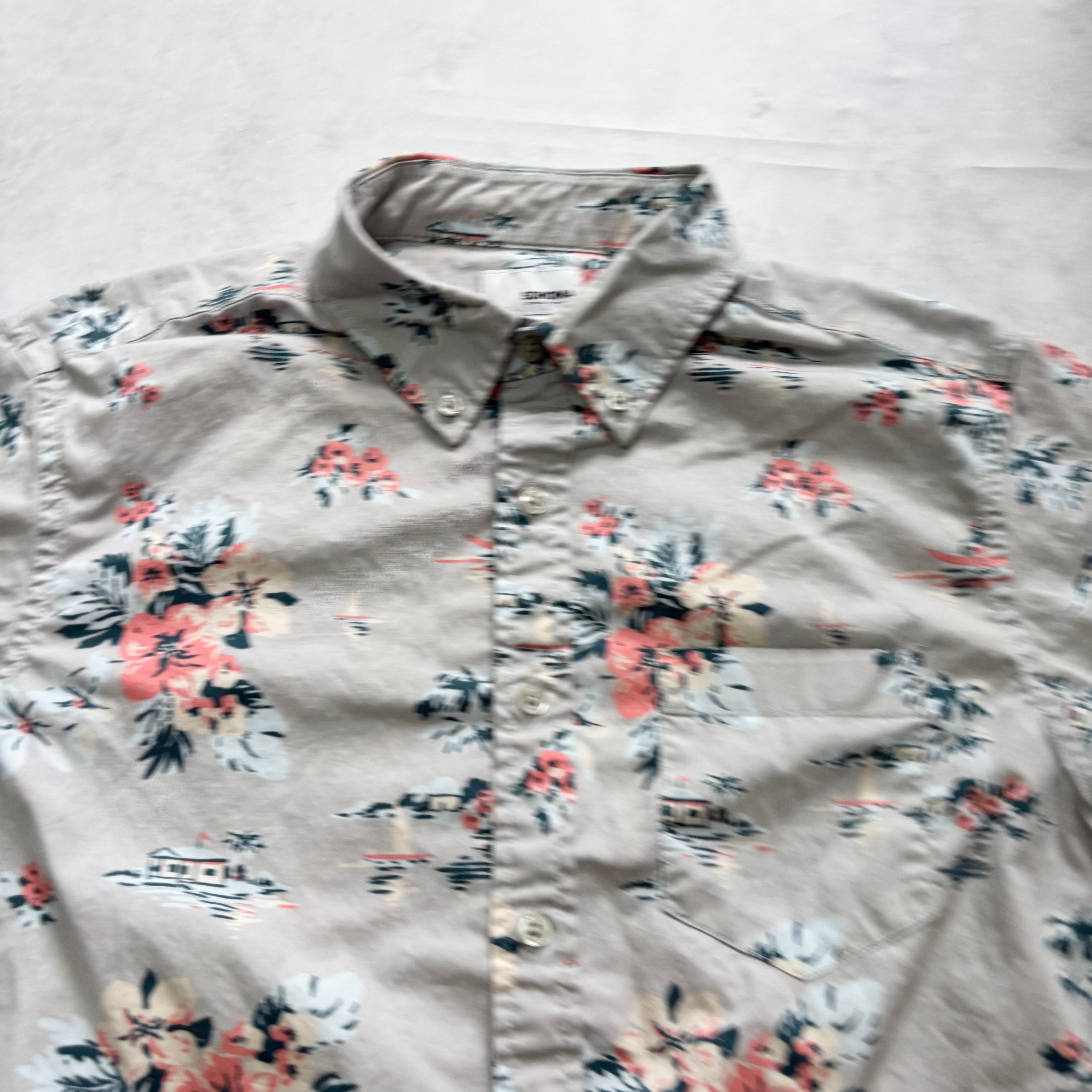 Sonoma Hawaiian Shirt Mens Small Grey Floral Aloha Short Sleeve Cotton (E)