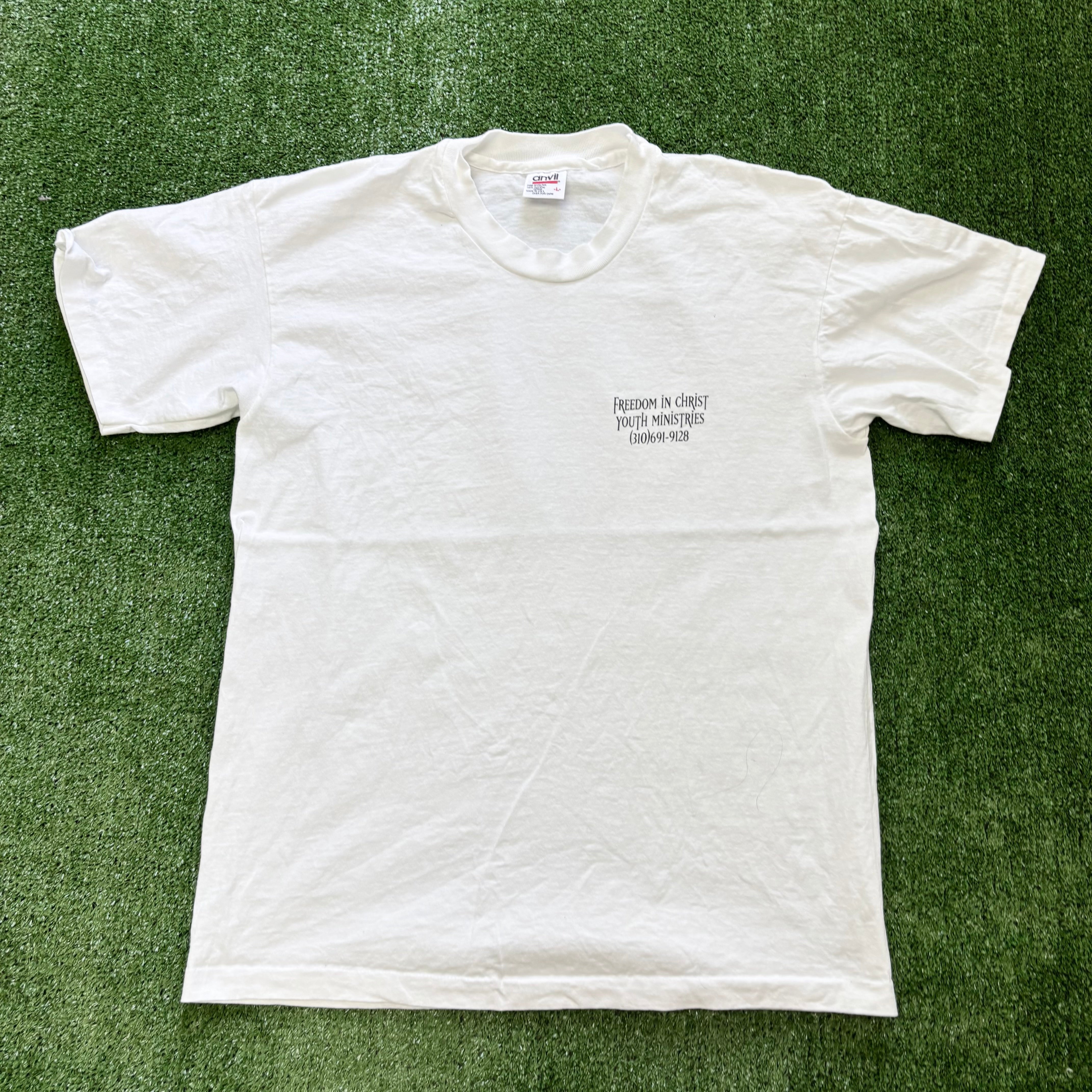 Vintage T Shirt Mens Large White Single Stitch Graphic Print 90s USA (E)