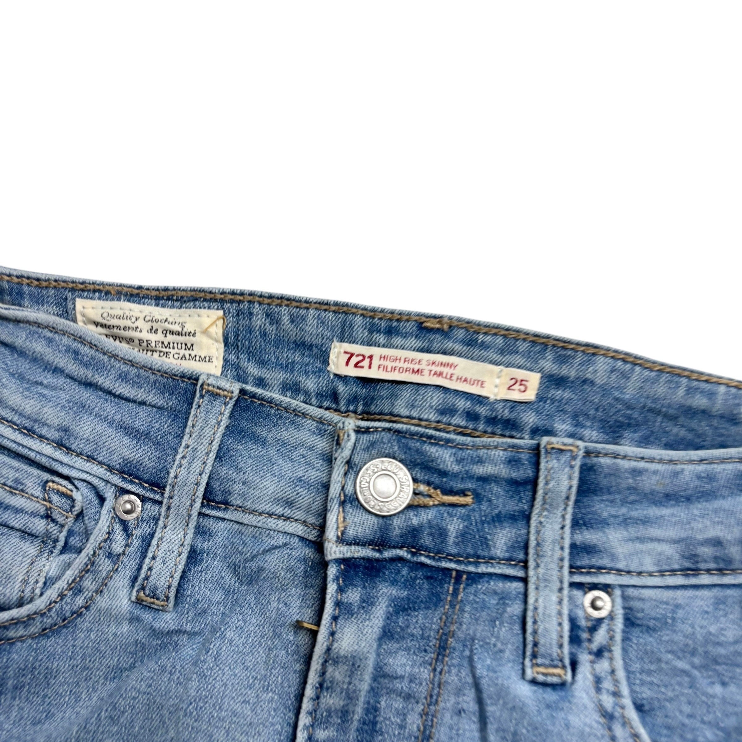 Levis 721 Jeans W24 L30 Womens High Rise Skinny Light Blue Stretch Denim