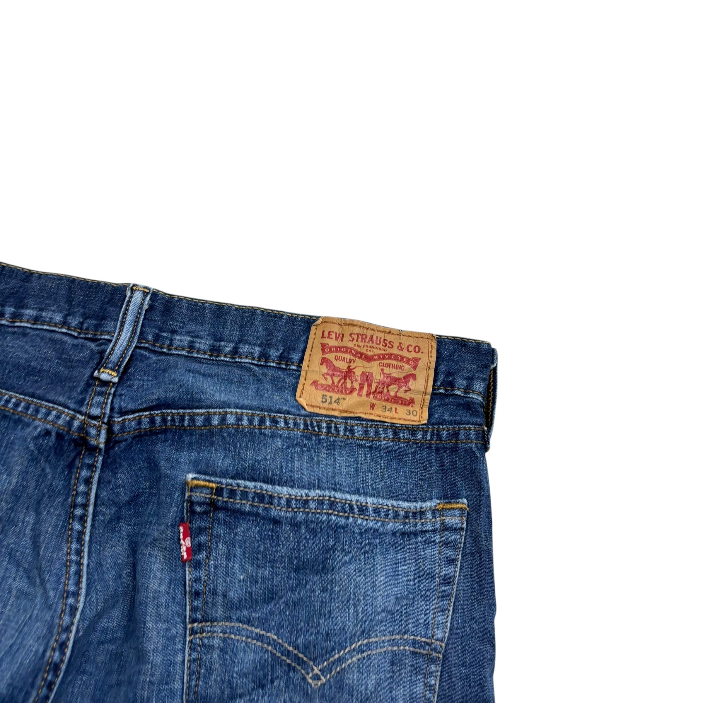 Levis 514 Jeans W34 L30 Mens Mid Blue Regular Straight Fit Denim (E)