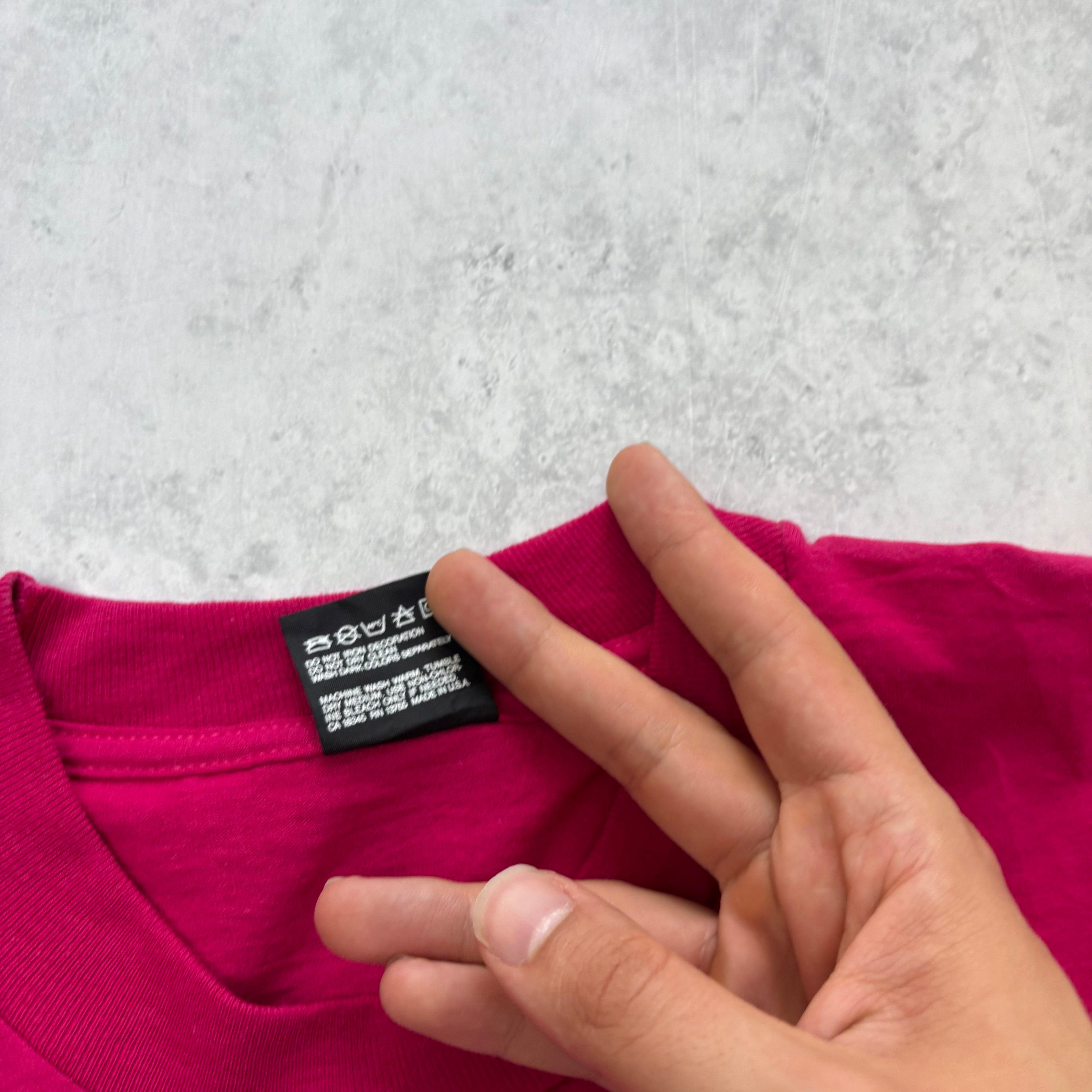 Vintage T Shirt Mens Large Pink Single Stitch Graphic Print 90s Radio Funny (E)