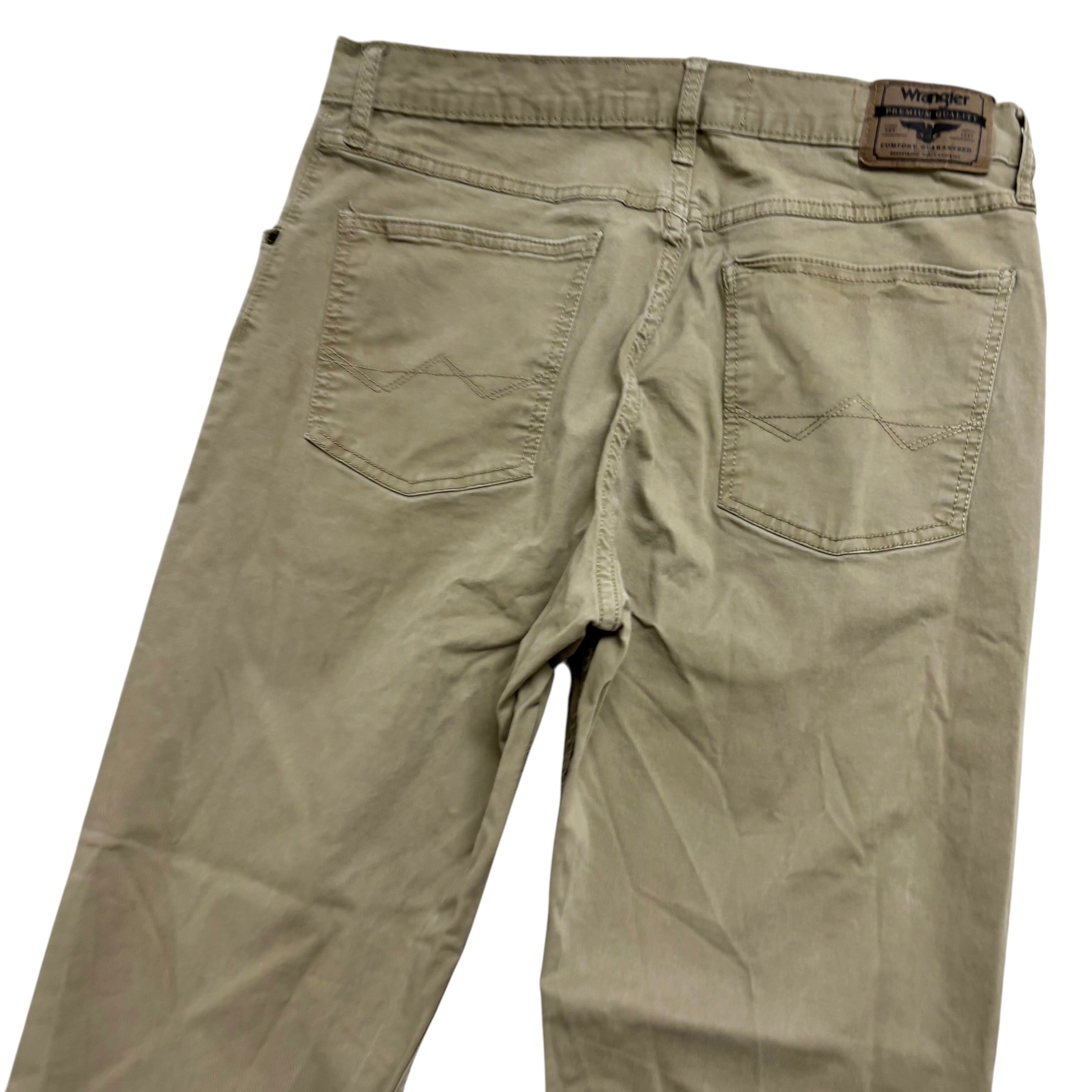 Wrangler Trousers W32 L30 Mens Khaki Regular Straight Fit Stretch Pants