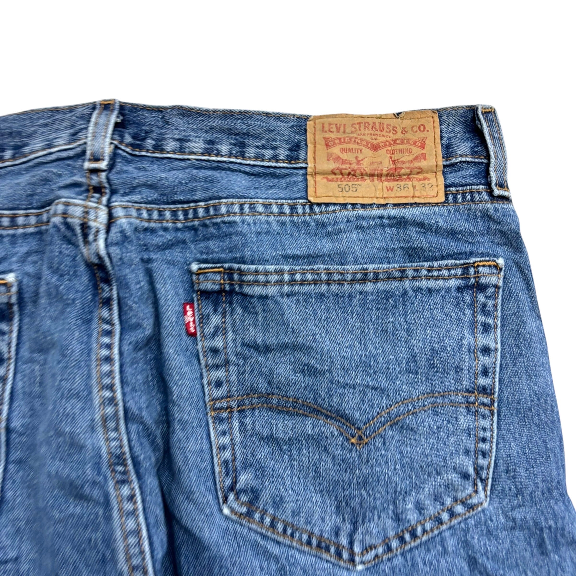 Levis 505 Jeans W36 L32 Mens Mid Blue Regular Straight Fit Denim (E)