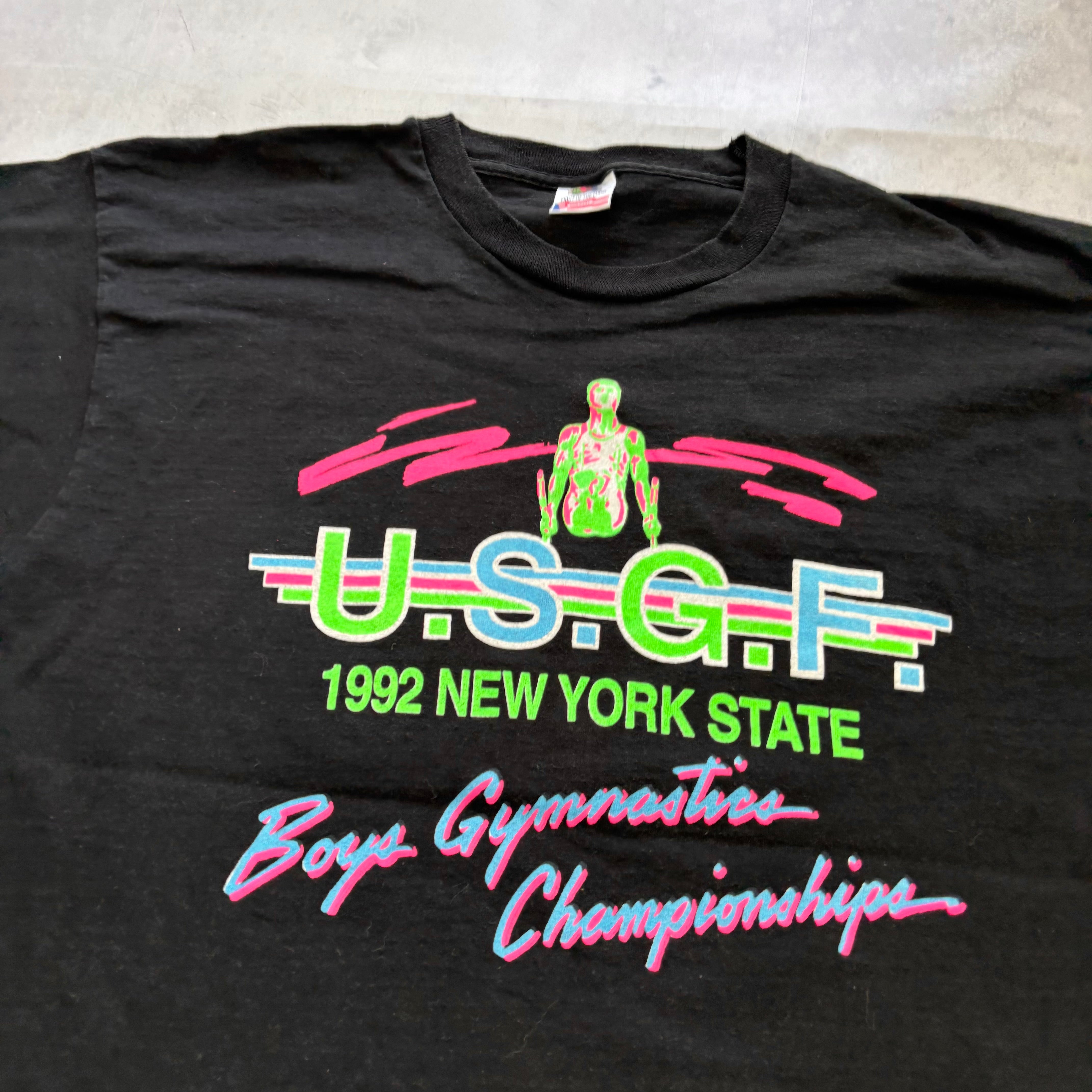 Vintage T Shirt Mens XL Black Single Stitch Graphic Print 90s Gymnastics (E)