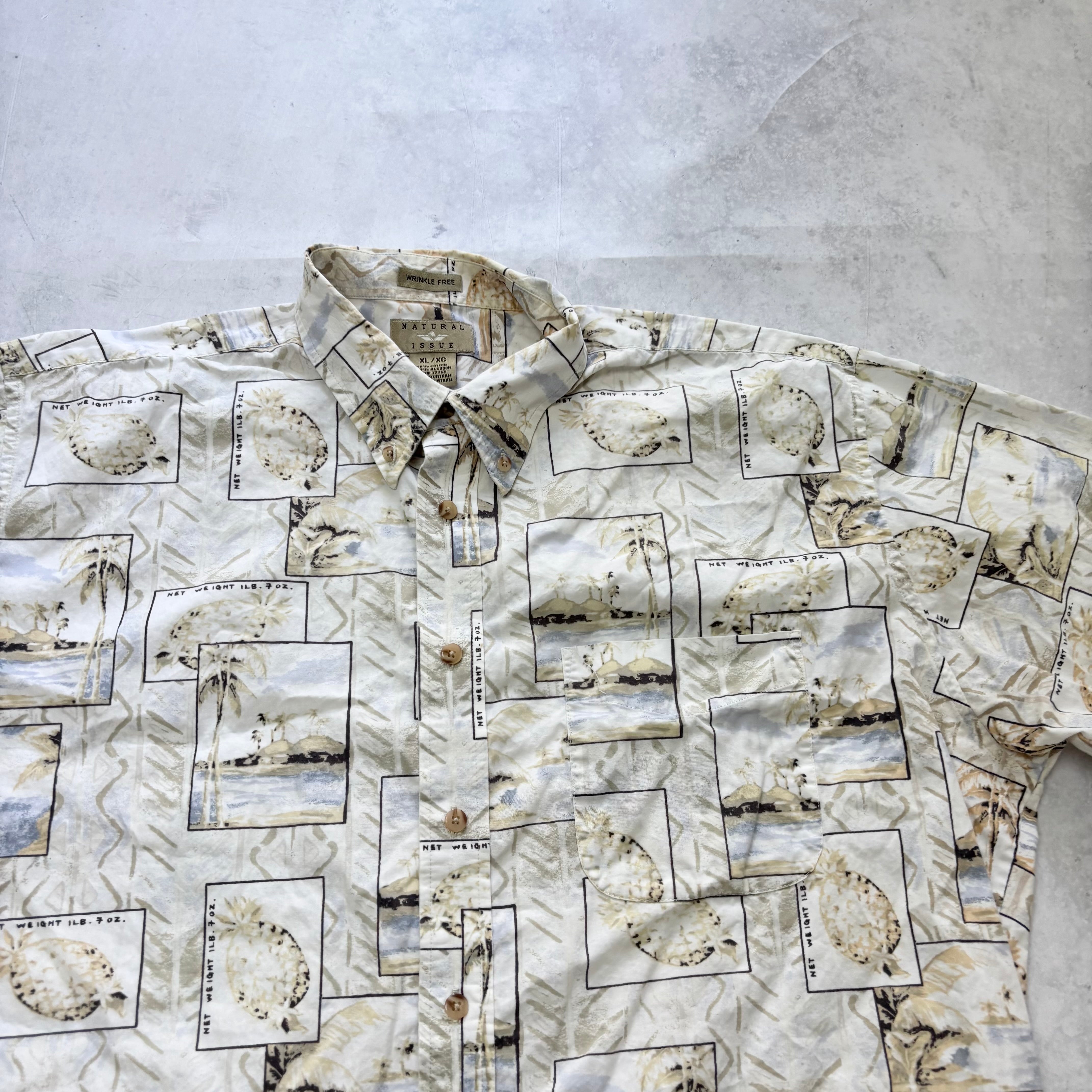 Hawaiian Shirt Mens XL Beige Floral Aloha Short Sleeve Cotton (E)