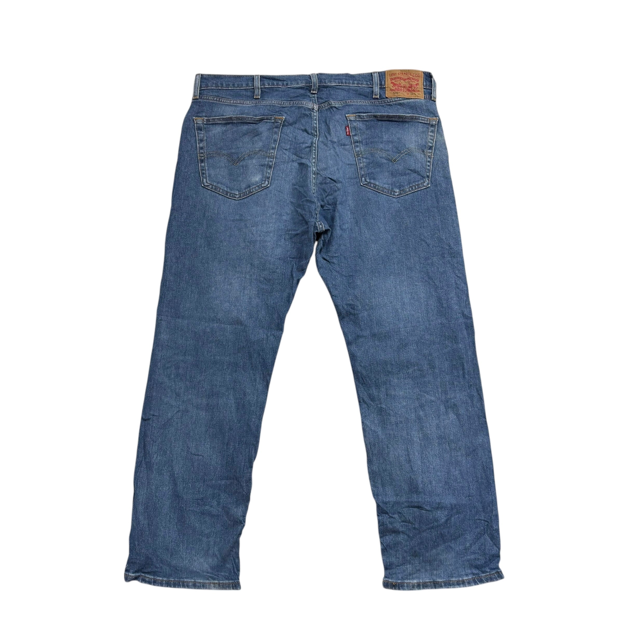 Levis 505 Jeans W38 L30 Mens Mid Blue Regular Straight Fit Stretch Denim (E)