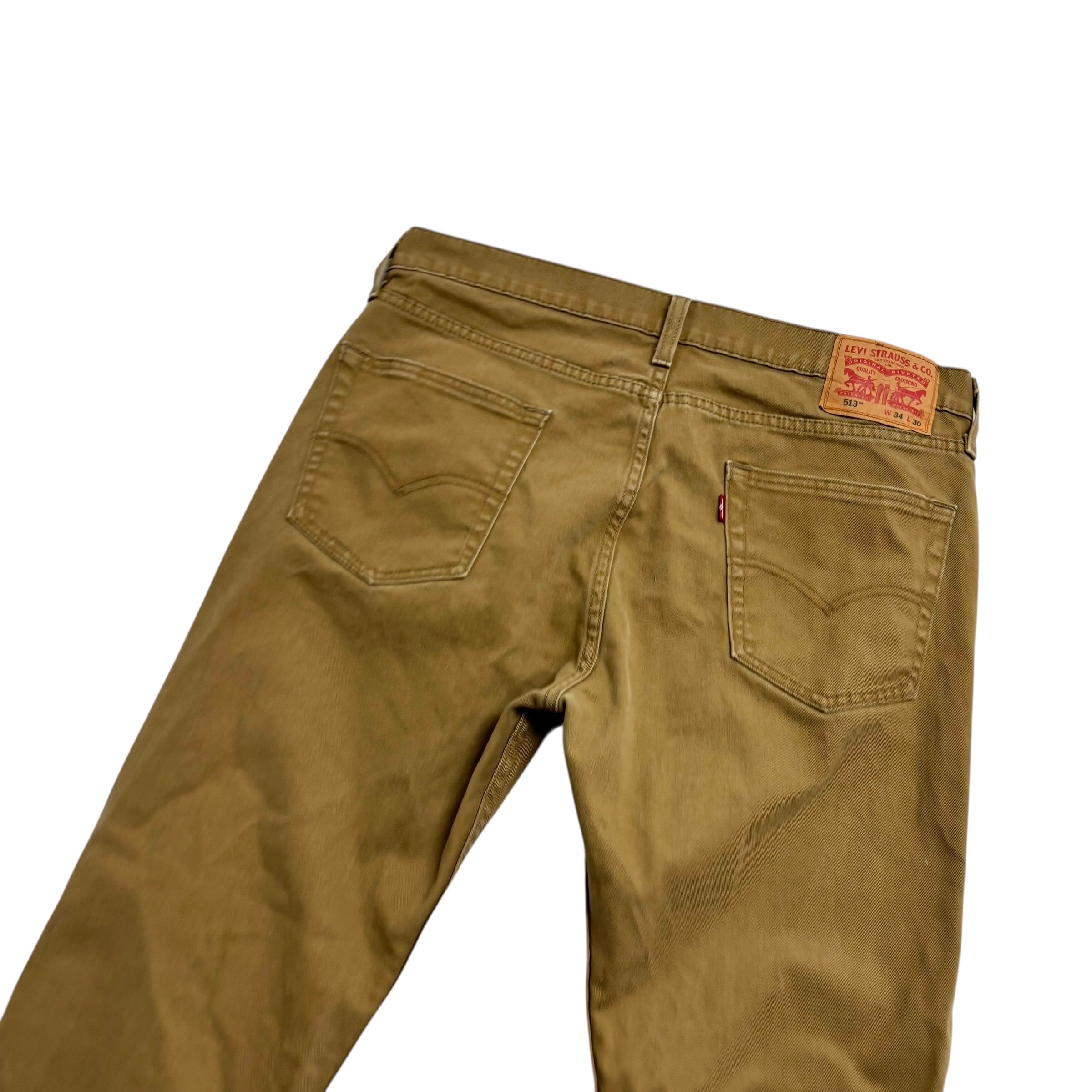 Levis 513 Jeans W34 L29 Mens Tan Slim Straight Fit Stretch Denim