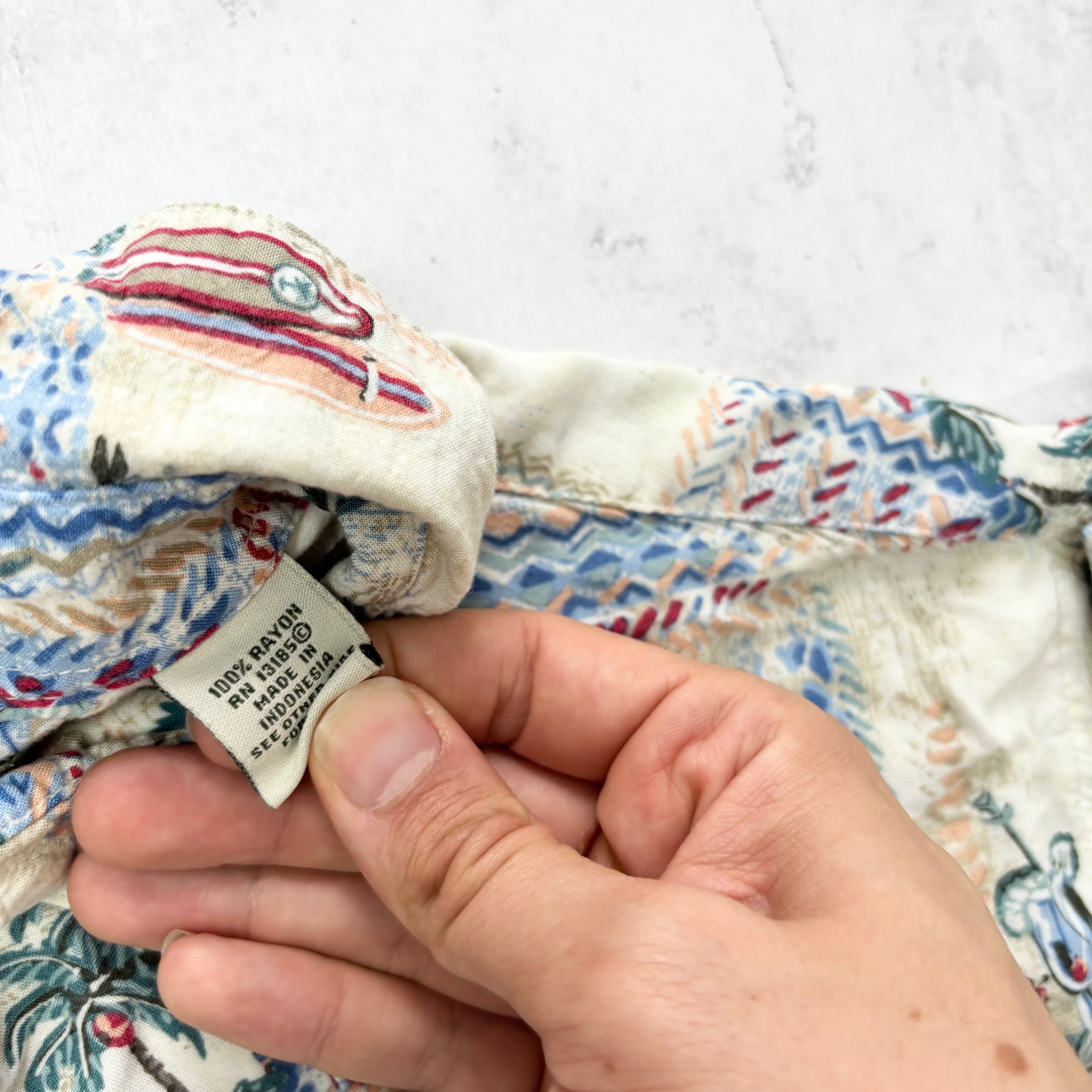 Vintage Hawaiian Shirt Mens Large White Floral Aloha Short Sleeve Rayon (E)