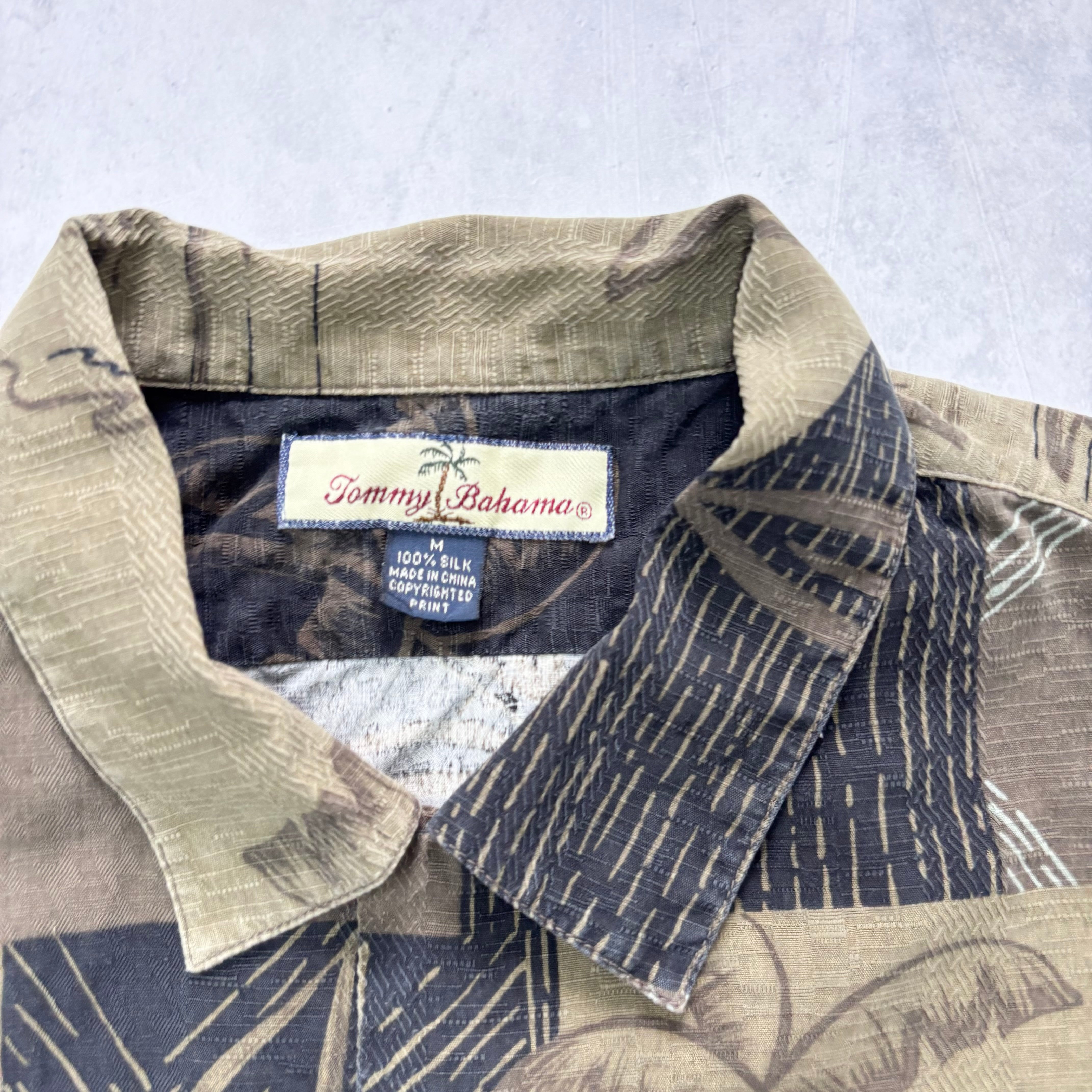 Vintage Hawaiian Shirt Mens Medium Green Tommy Bahama Silk Short Sleeve (E)