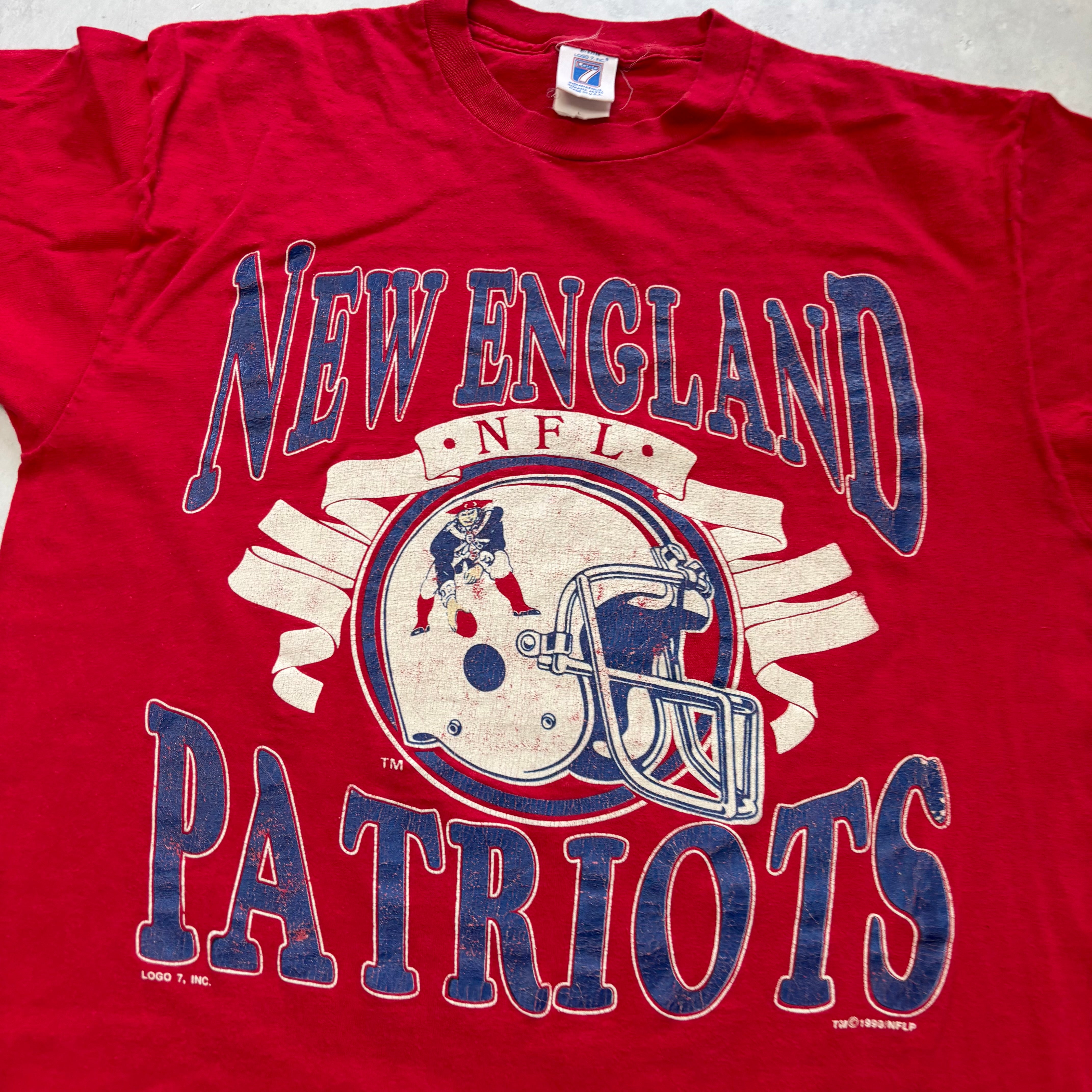 Vintage T Shirt Mens Medium Red Single Stitch 90s USA NFL Patriots (E)