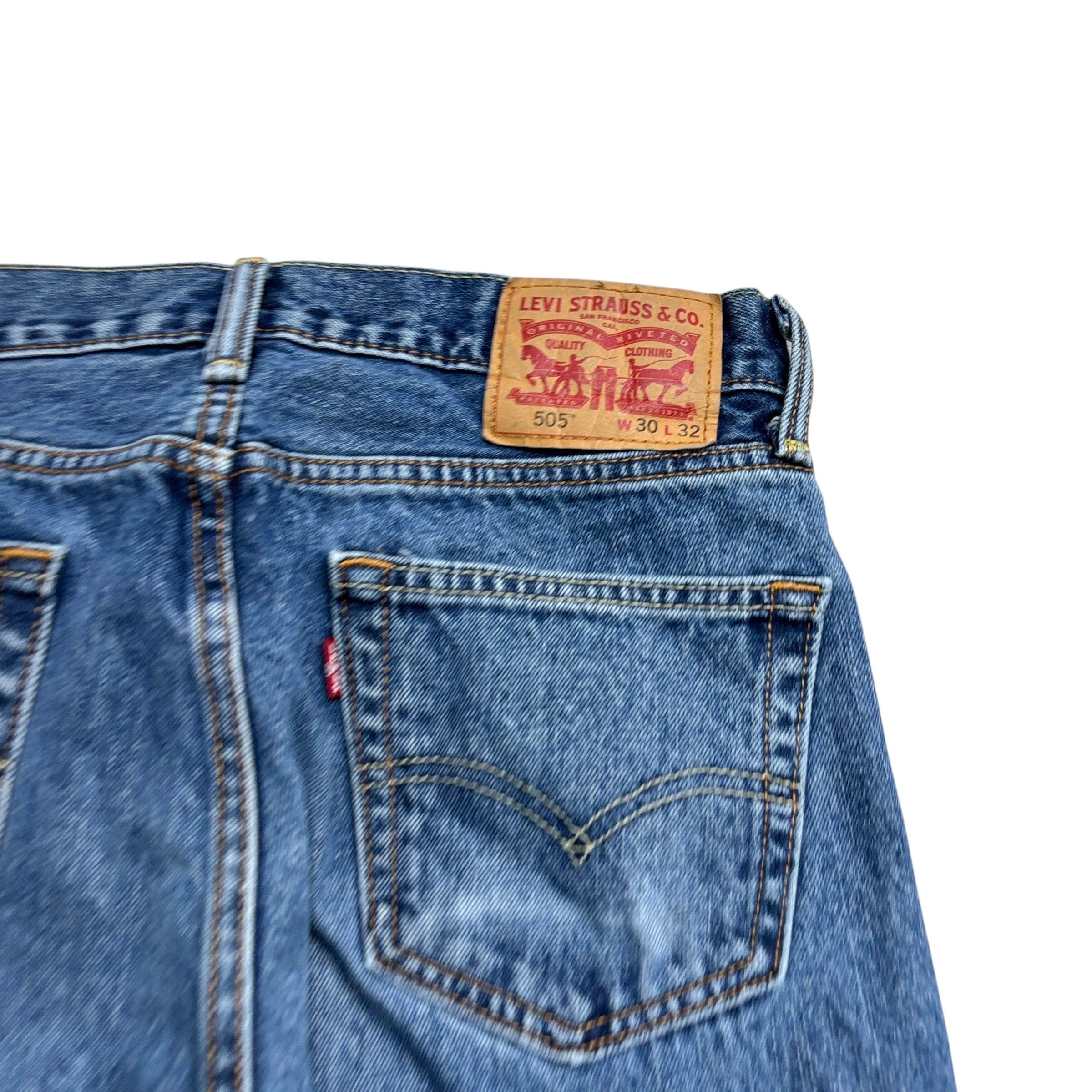 Levis 505 Jeans W30 L32 Mens Mid Blue Regular Straight Fit Denim (E)
