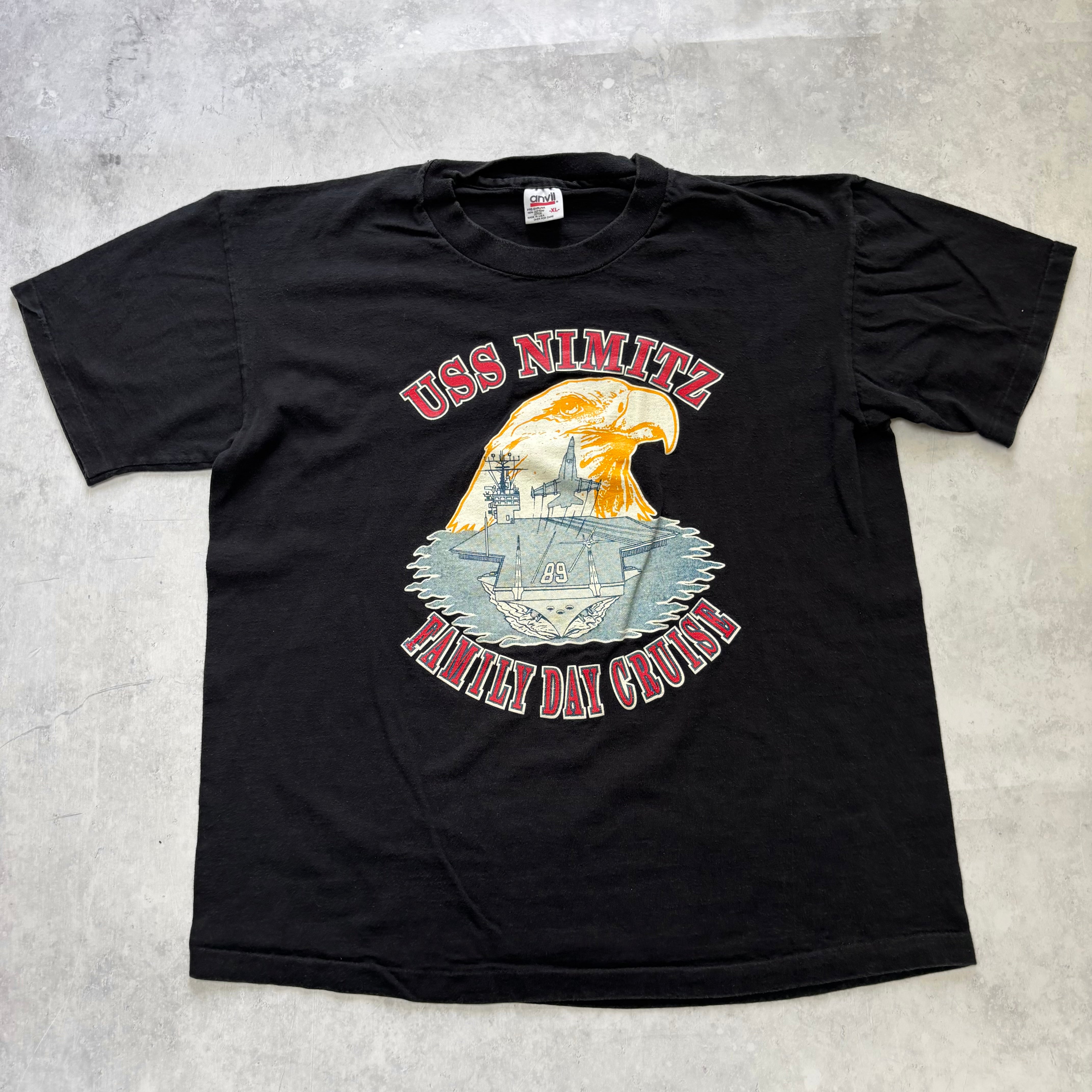 Vintage T Shirt Mens Large Black Single Stitch Graphic Print 90s USA Naval