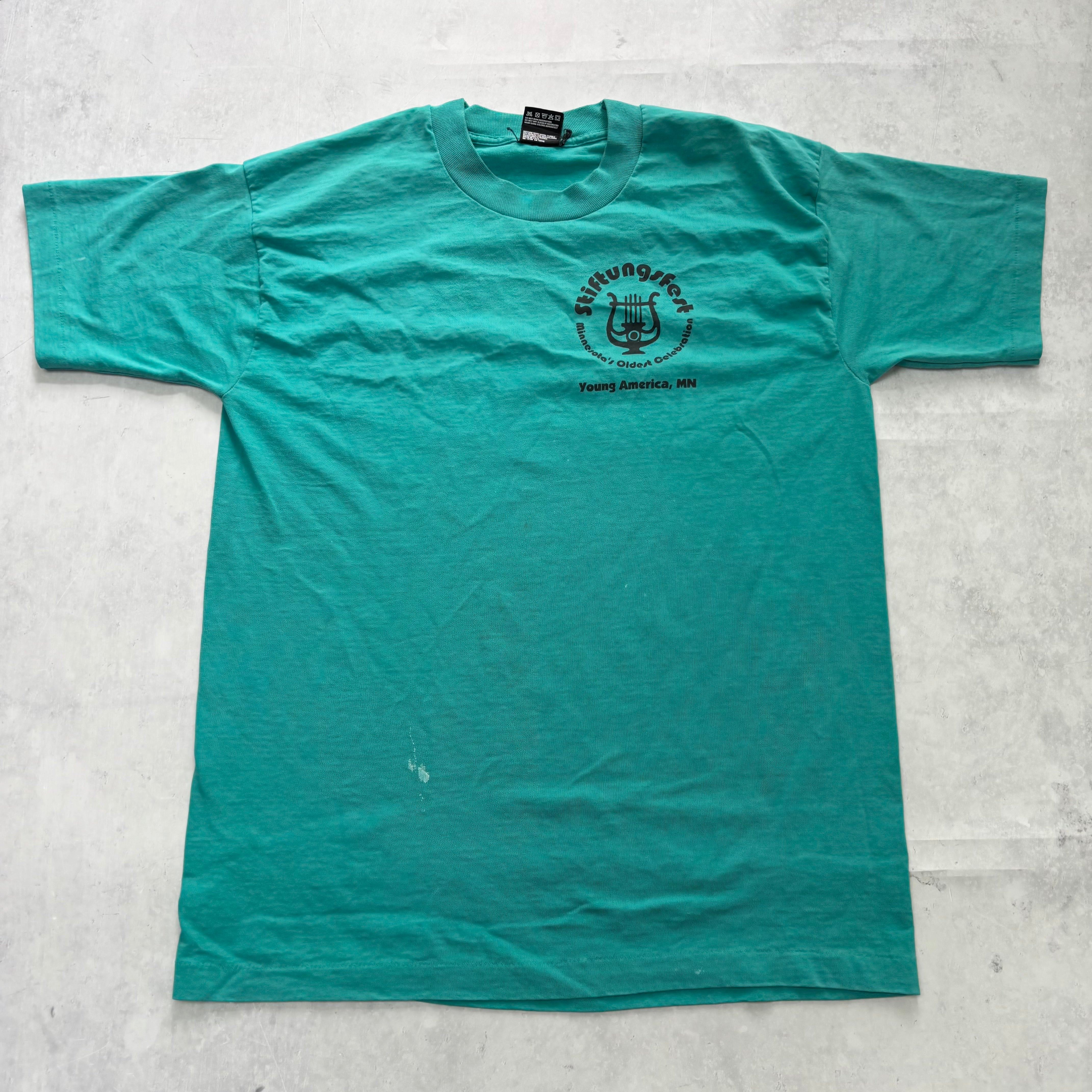 Vintage T Shirt Mens Large Green Single Stitch Graphic Print 90s USA (F)