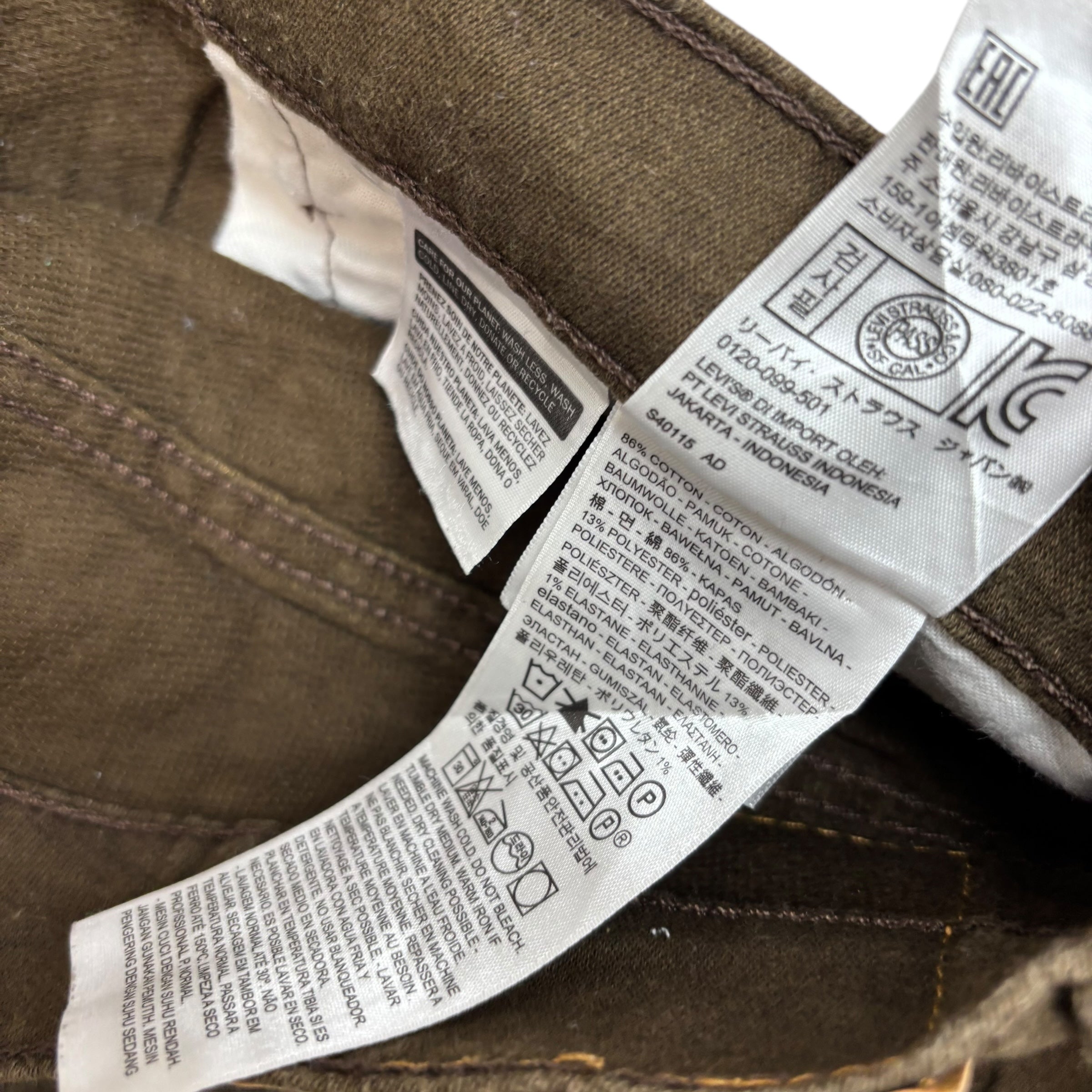 Levis 514 Trousers W34 L34 Mens Brown Slim Straight Fit Stretch Pants