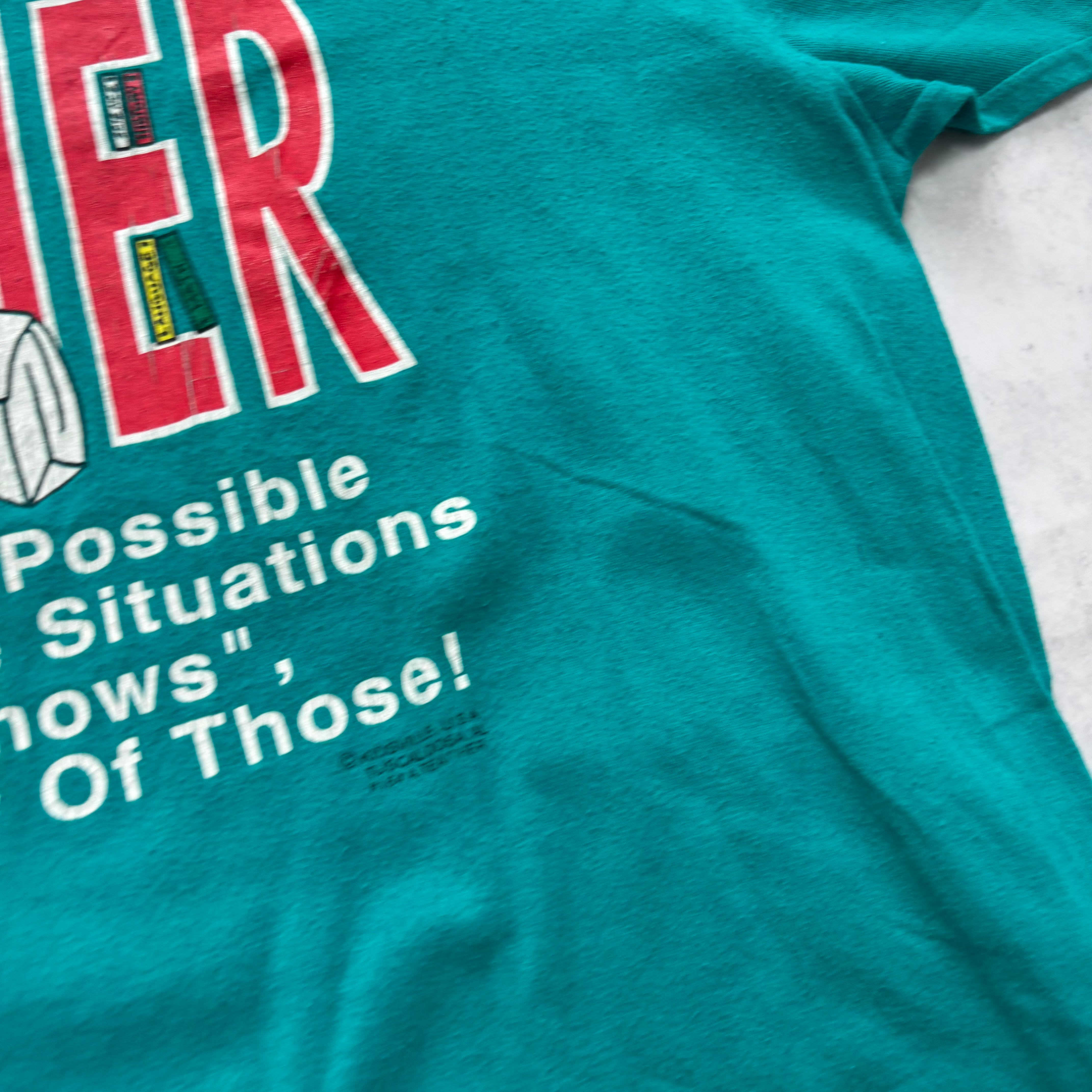 Vintage T Shirt Mens XL Teal Green Single Stitch Graphic Print 90s Teacher (E)
