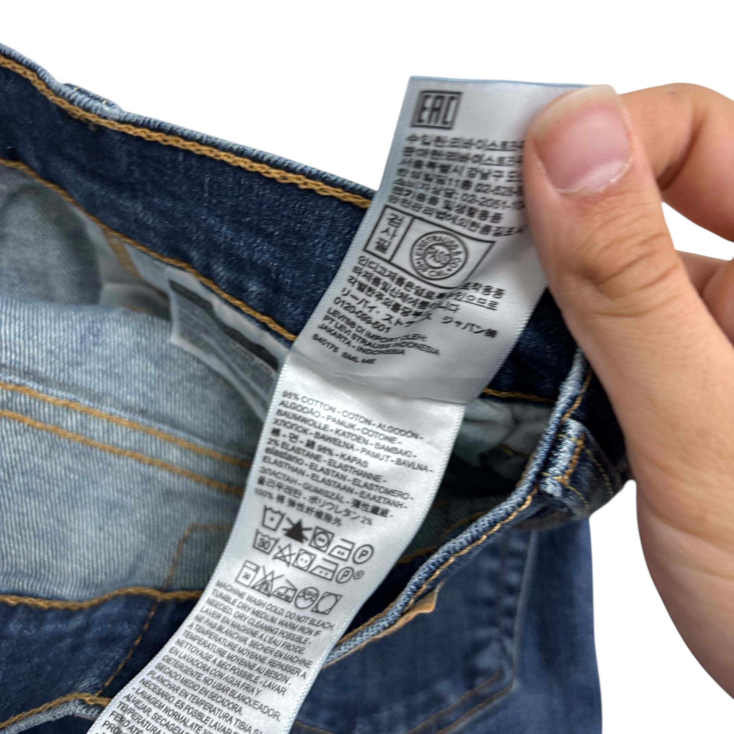 Levis 513 Jeans W30 L32 Mens Dark Blue Slim Straight Fit Stretch Distressed