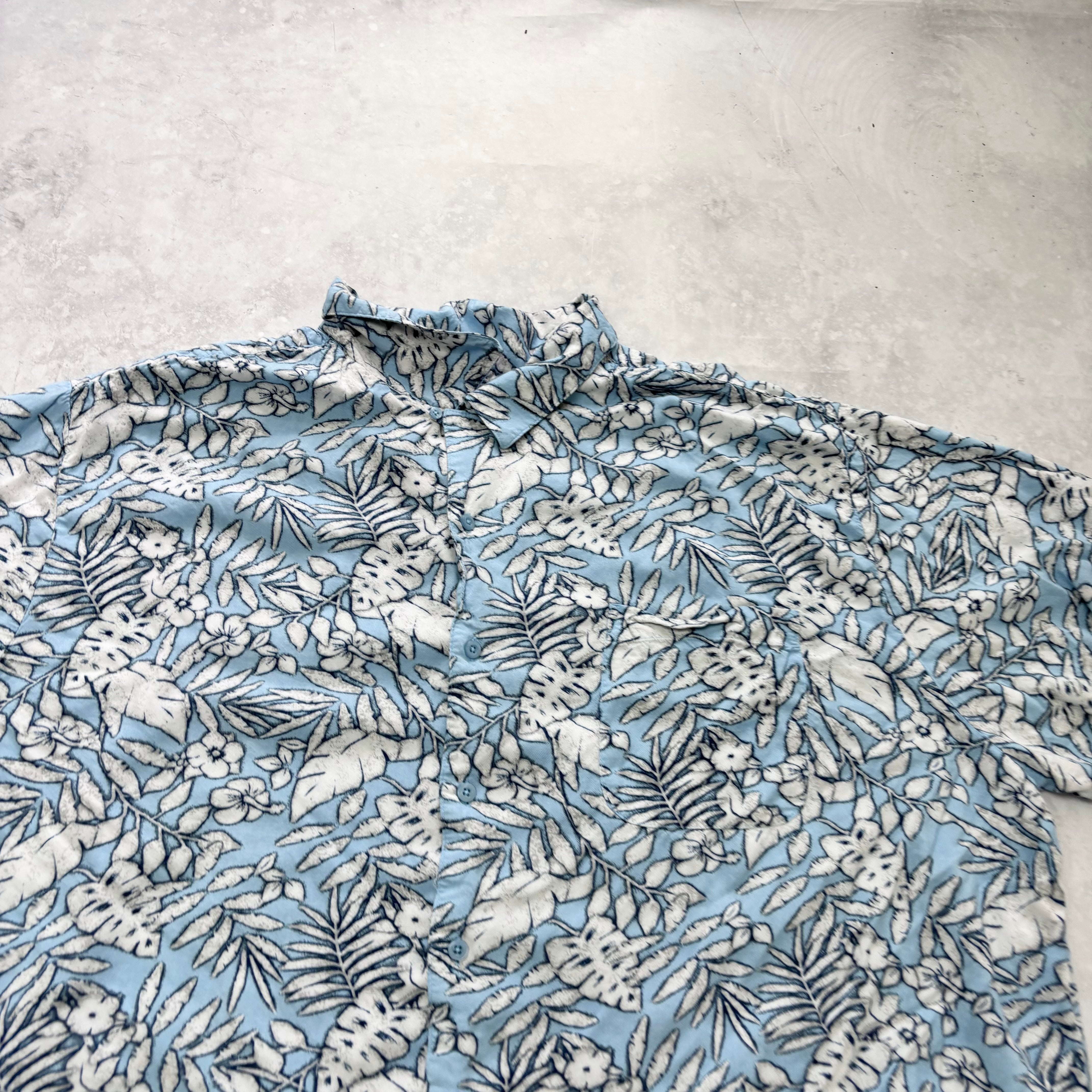 Vintage Hawaiian Shirt Mens 3XL Blue Floral Aloha Short Sleeve Rayon (E)
