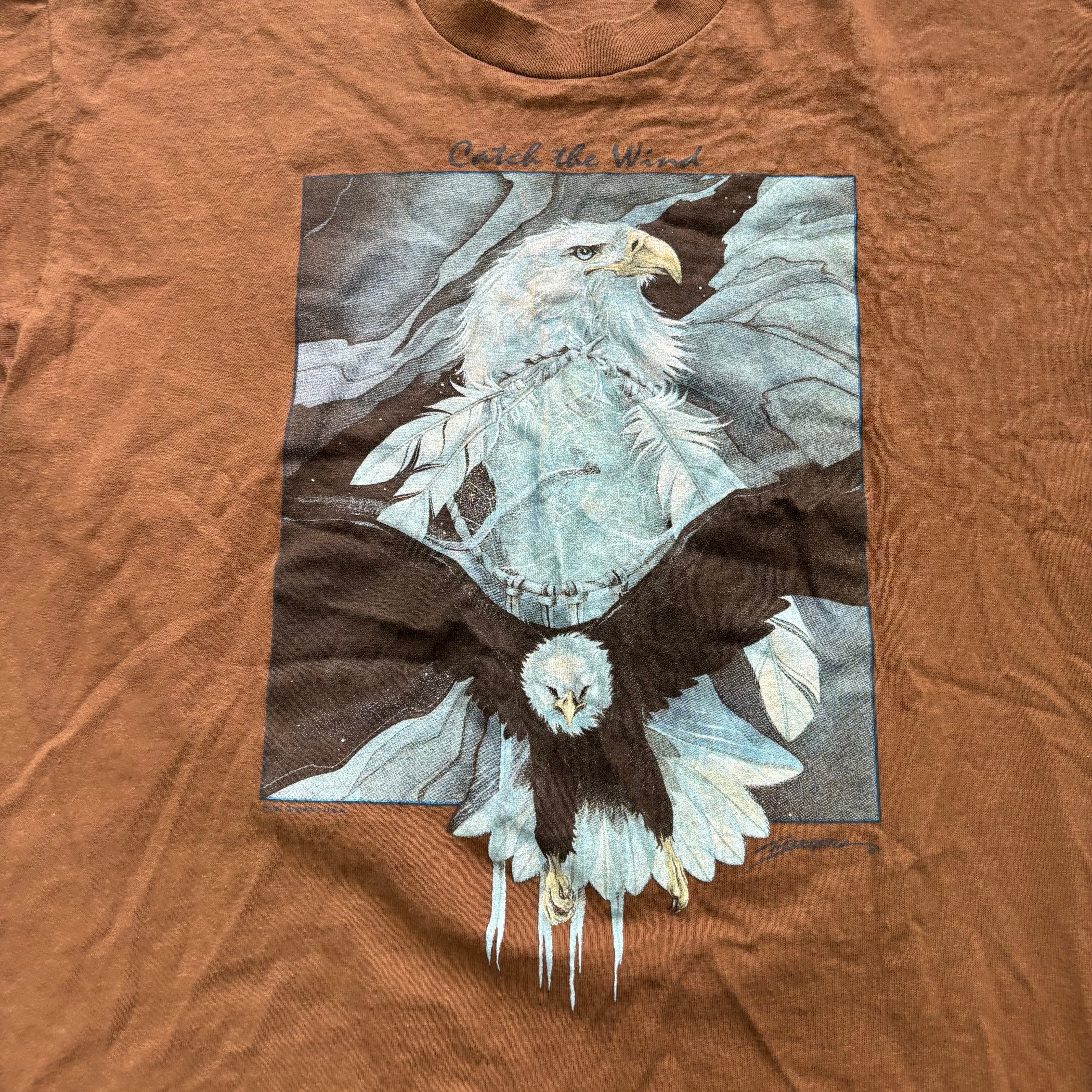 Vintage T Shirt Mens Large Brown Single Stitch Graphic Print 90s Nature (E)