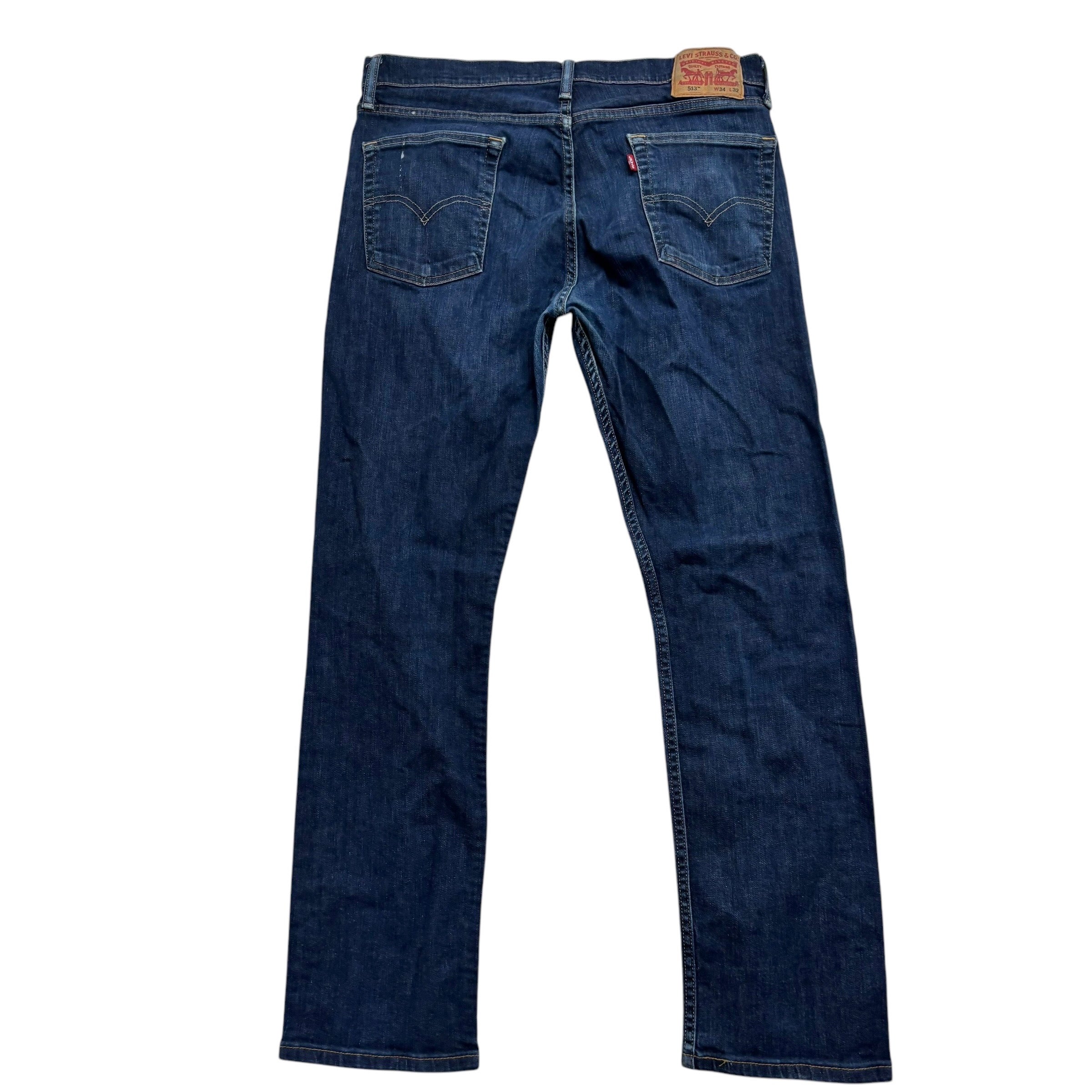 Levis 513 Jeans W34 L31 Mens Dark Blue Slim Straight Fit Stretch Denim (F)