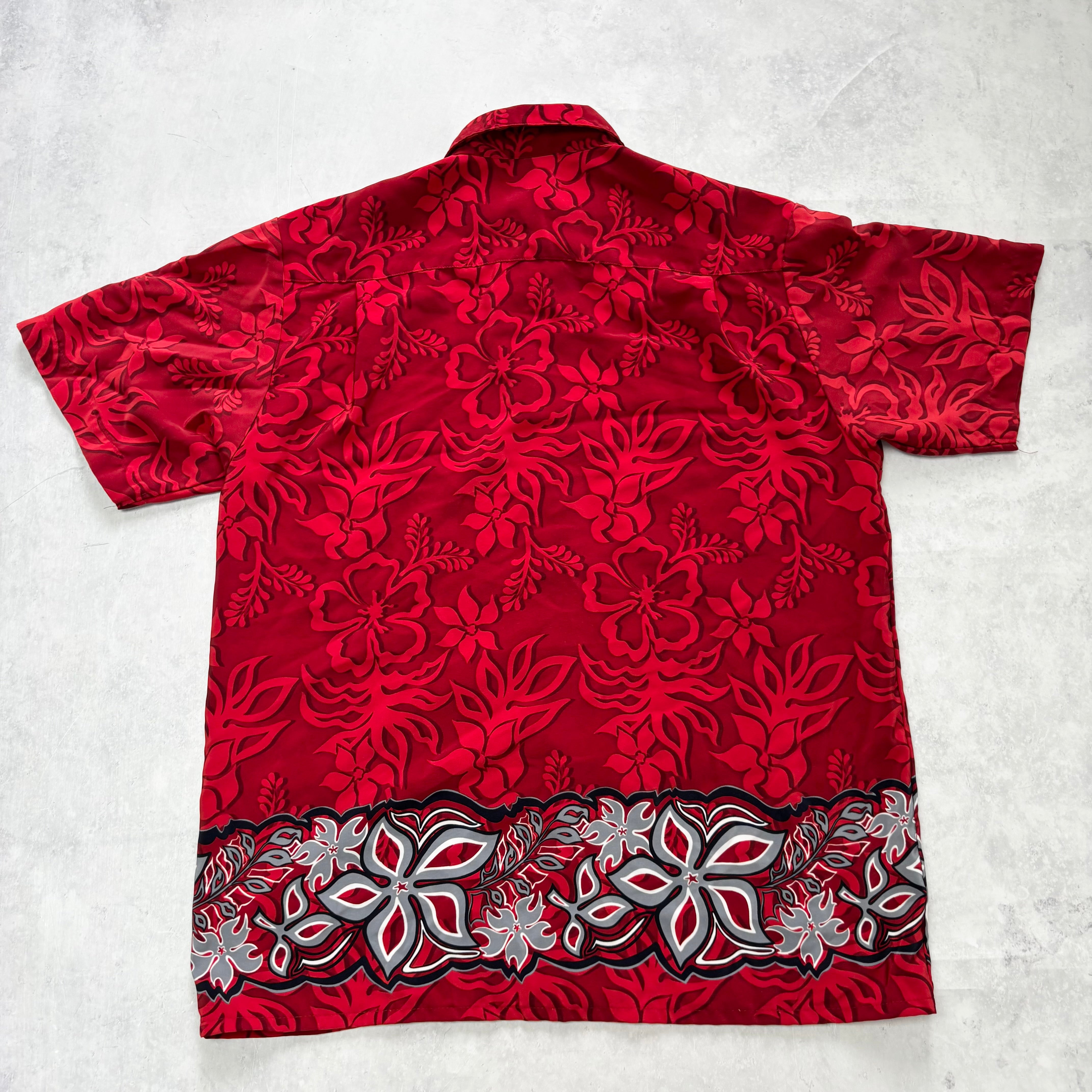 Vintage Hawaiian Shirt Mens Large Red Floral Aloha Short Sleeve Polyester (E)