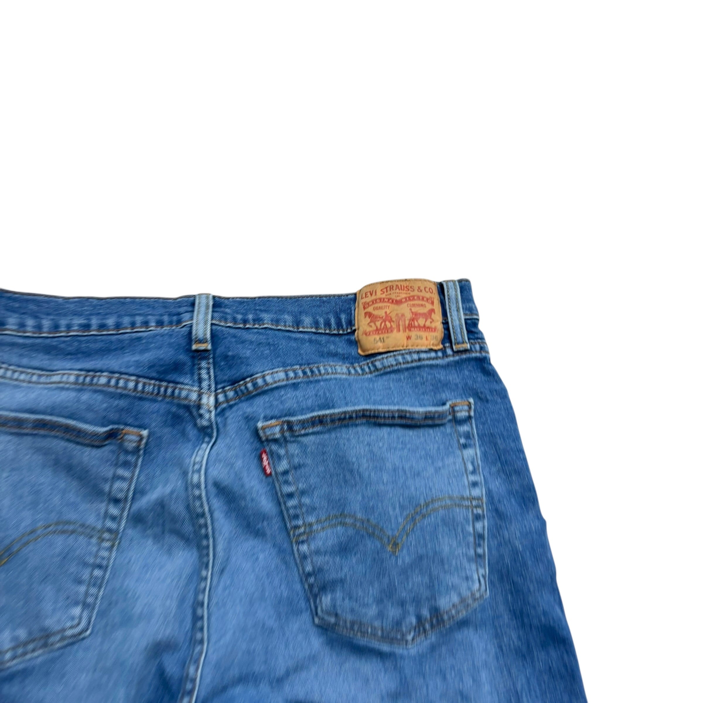 Levis 541 Jeans W36 L36 Mens Mid Blue Athletic Tapered Fit Stretch Denim (E)