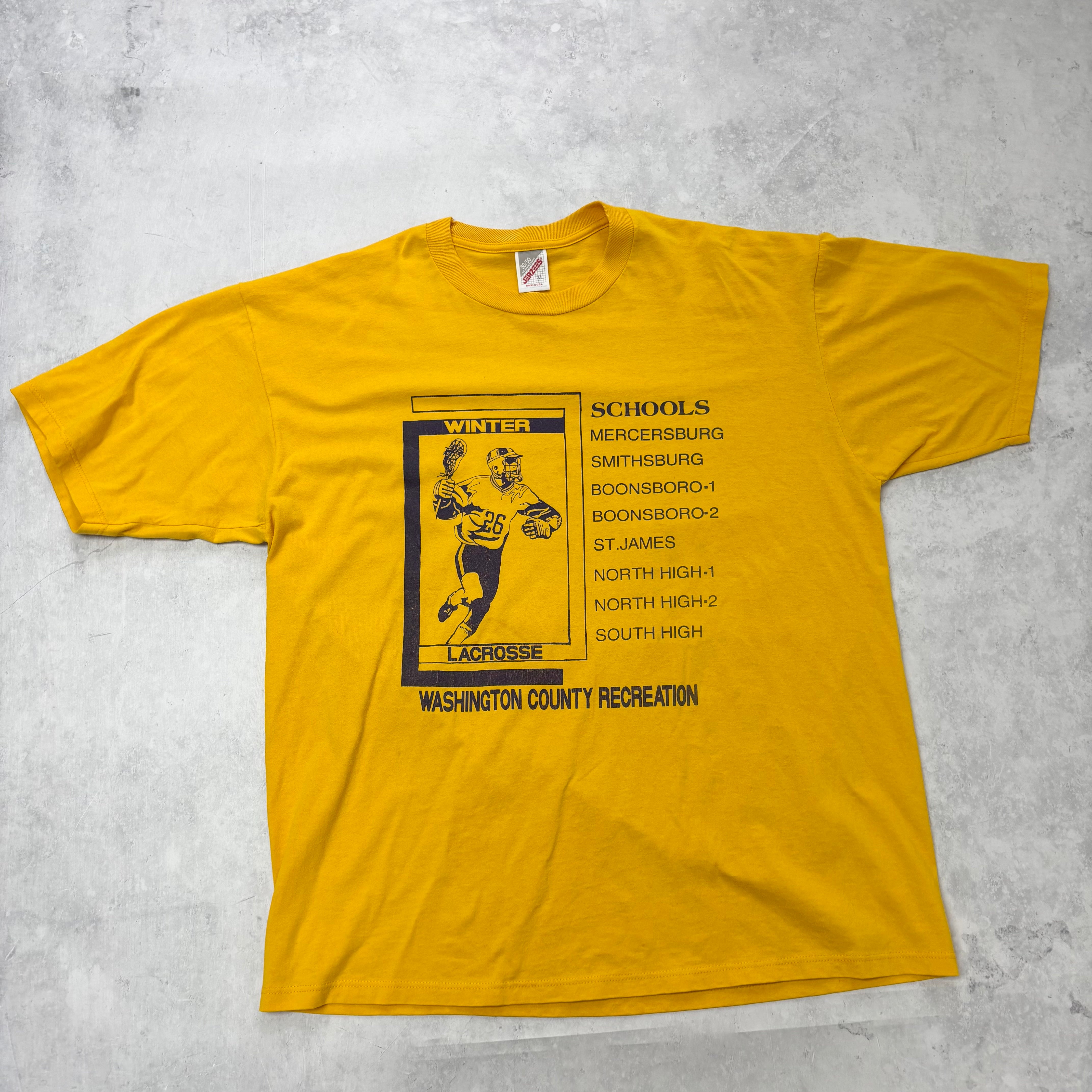 Vintage T Shirt Mens XL Yellow Graphic Print 90s College Sports (E)