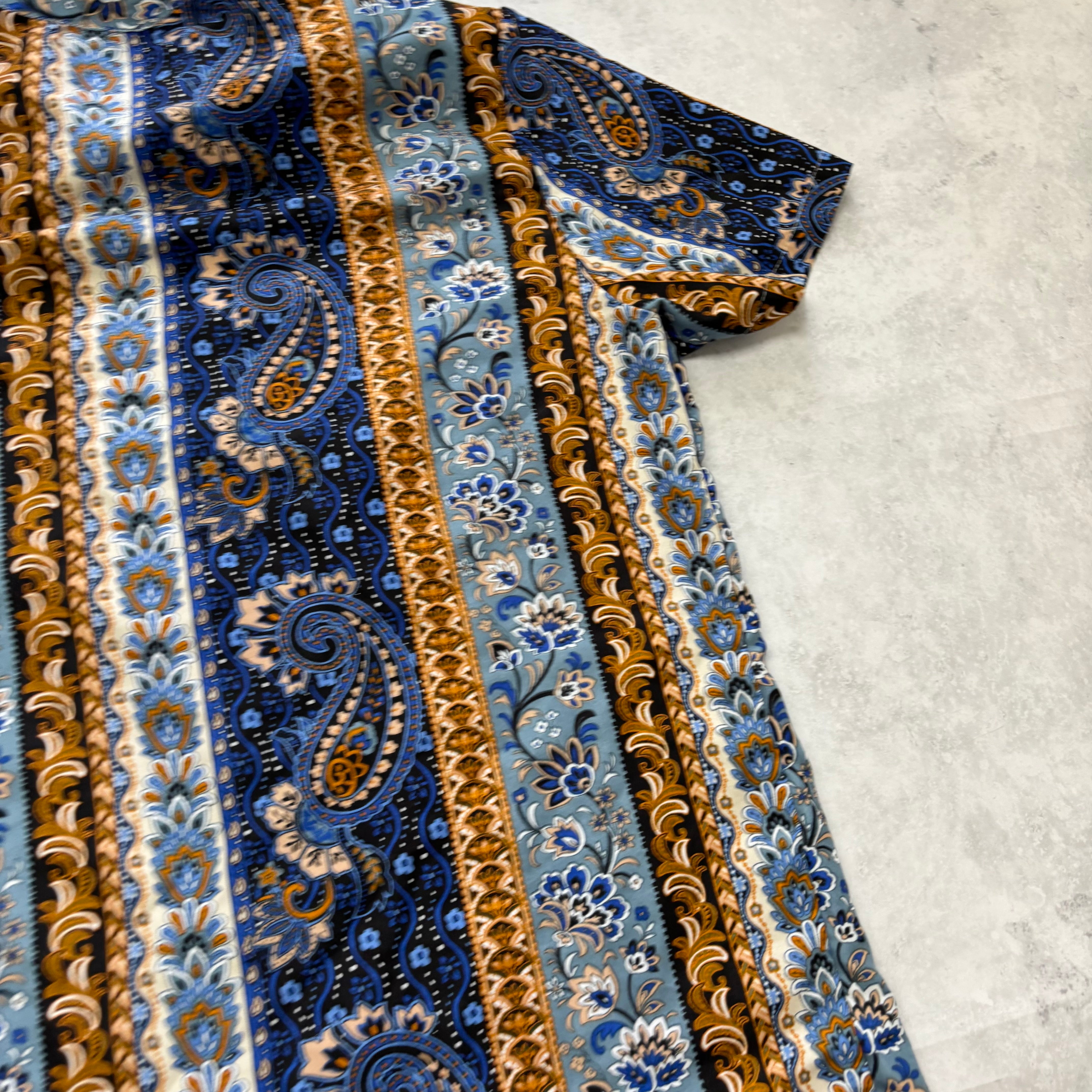 Hawaiian Shirt Mens Large Blue Floral Aloha Short Sleeve Polyester (E)