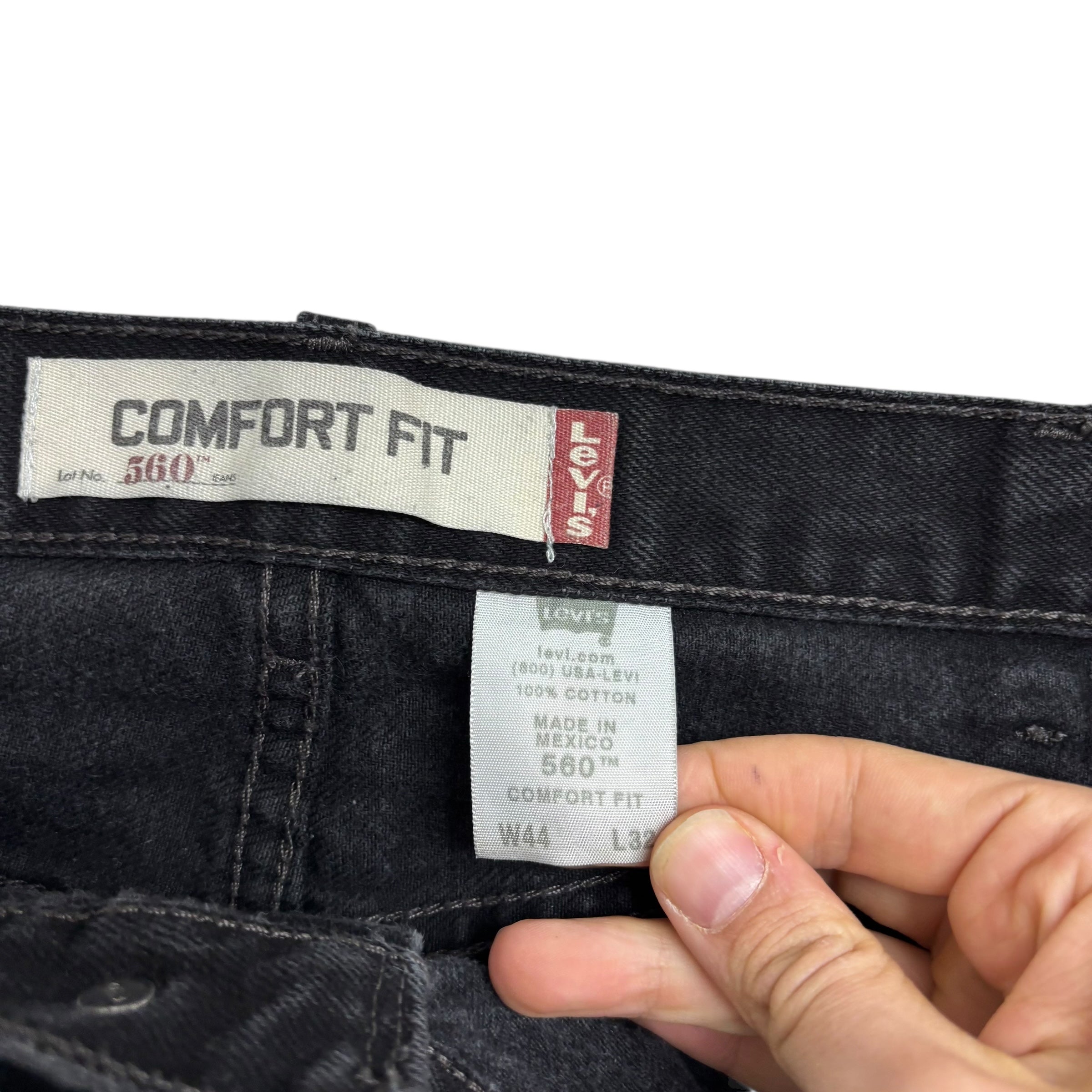 Levis 560 Jeans W44 L32 Mens Black Baggy Relaxed Comfort Fit Vintage Denim (E)