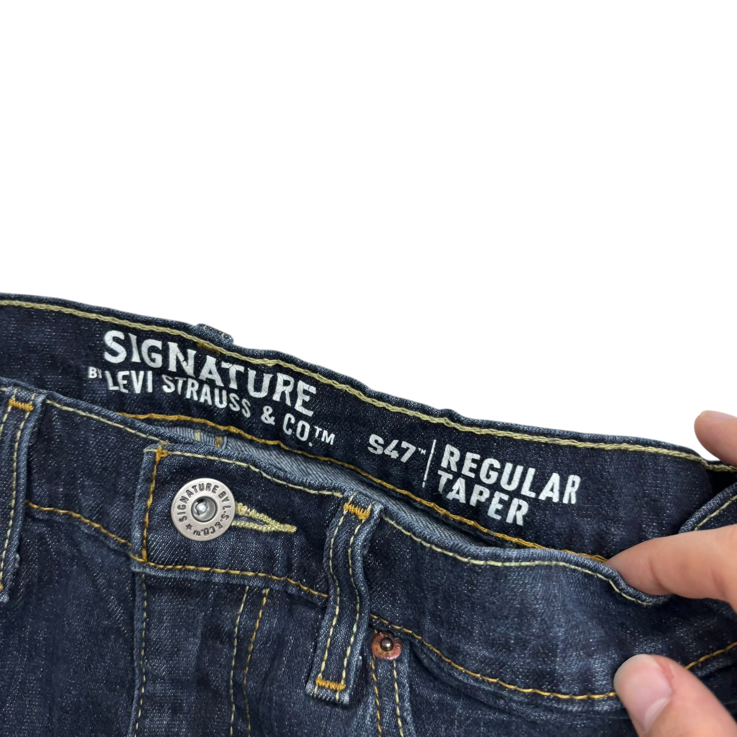 Levis Signature Jeans W32 L32 Mens Dark Blue Regular Tapered Fit Stretch (E)