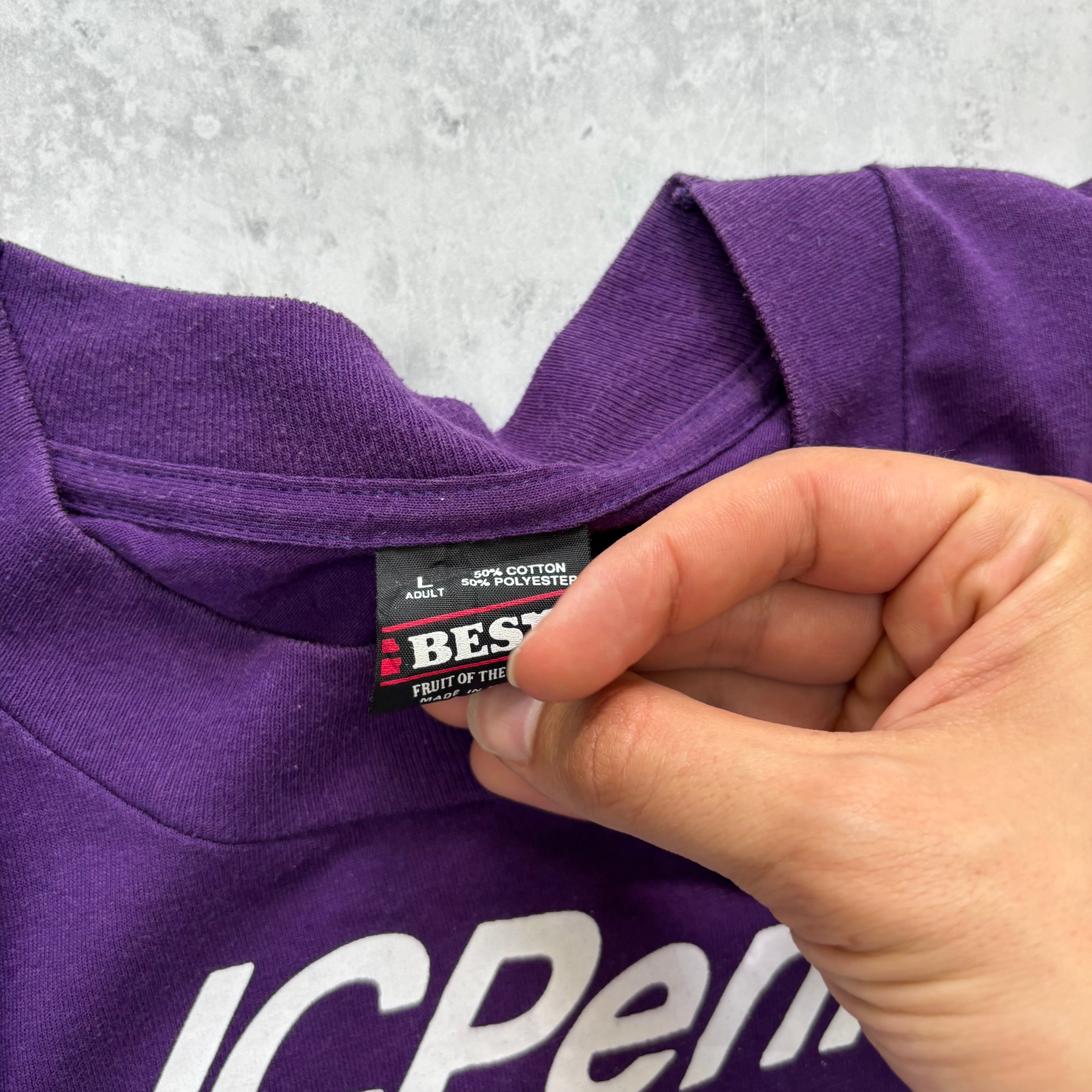 Vintage T Shirt Mens Large Purple Single Stitch Graphic Print 90s USA (E)