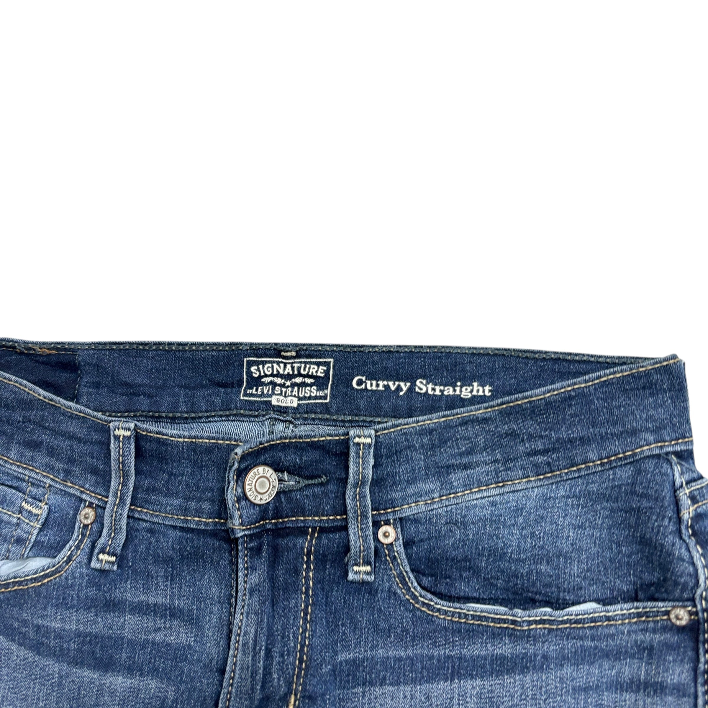 Levis Signature Jeans W28 L32 Womens Curvy Straight Dark Blue Stretch Denim (E)