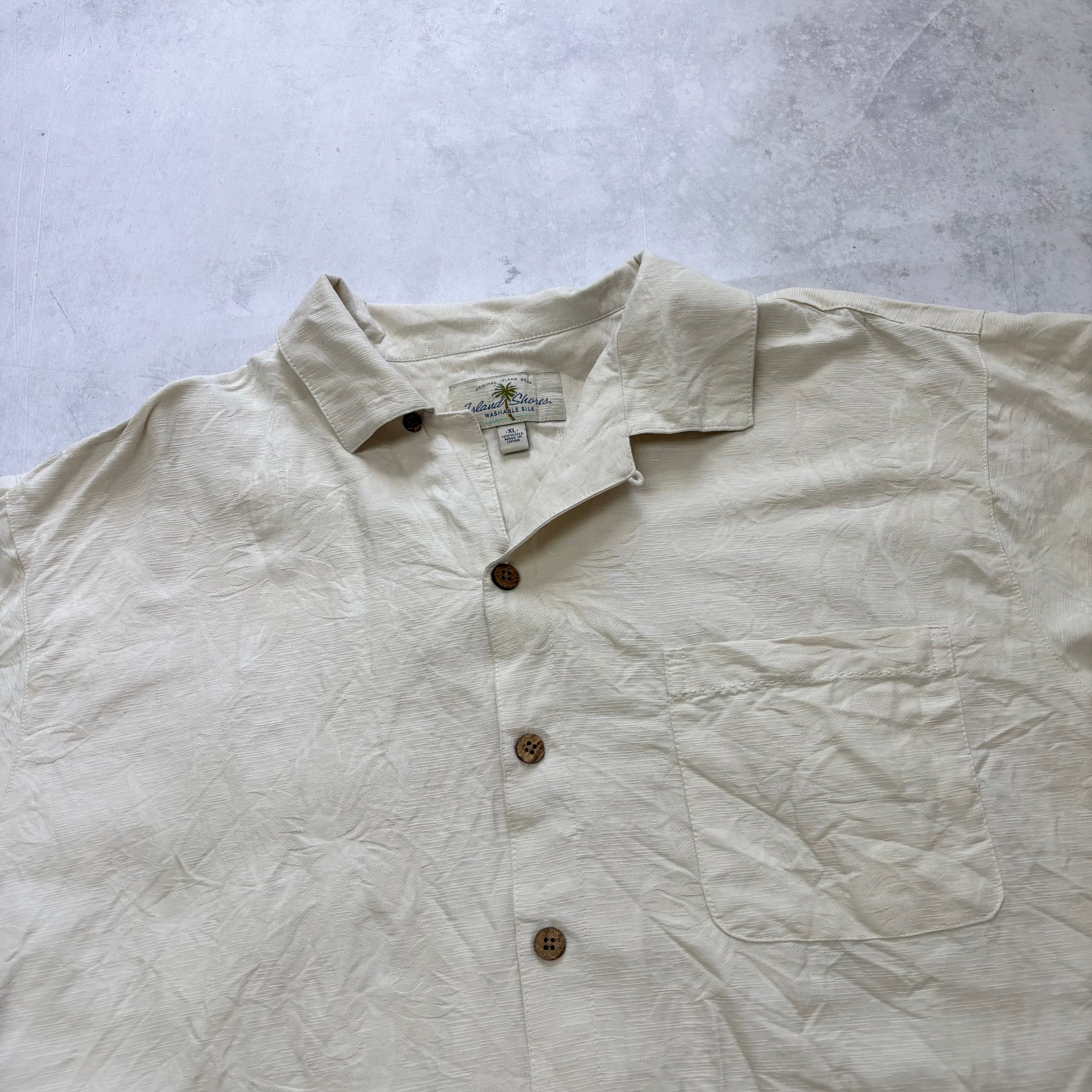 Vintage Hawaiian Shirt Mens XL Cream Silk Floral Aloha Short Sleeve (E)