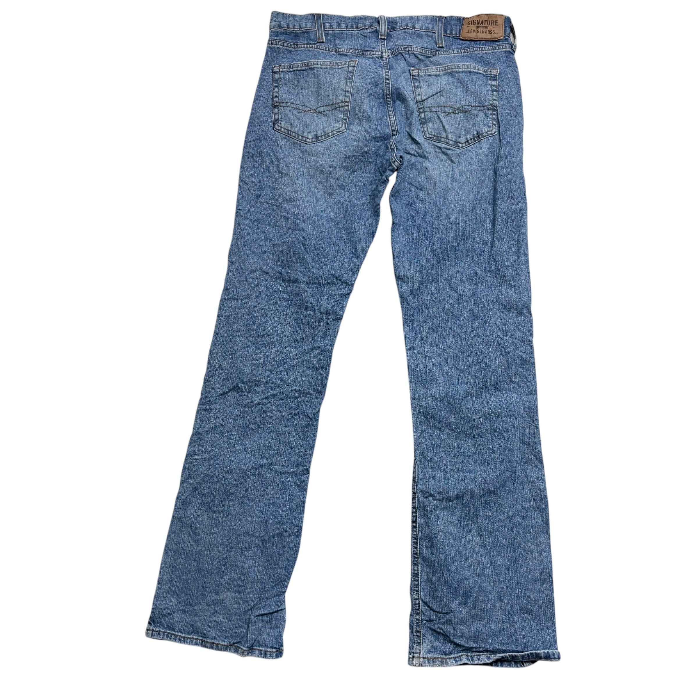 Levis Signature Jeans W34 L34 Mens Mid Blue Regular Bootcut Fit Stretch Denim (E)